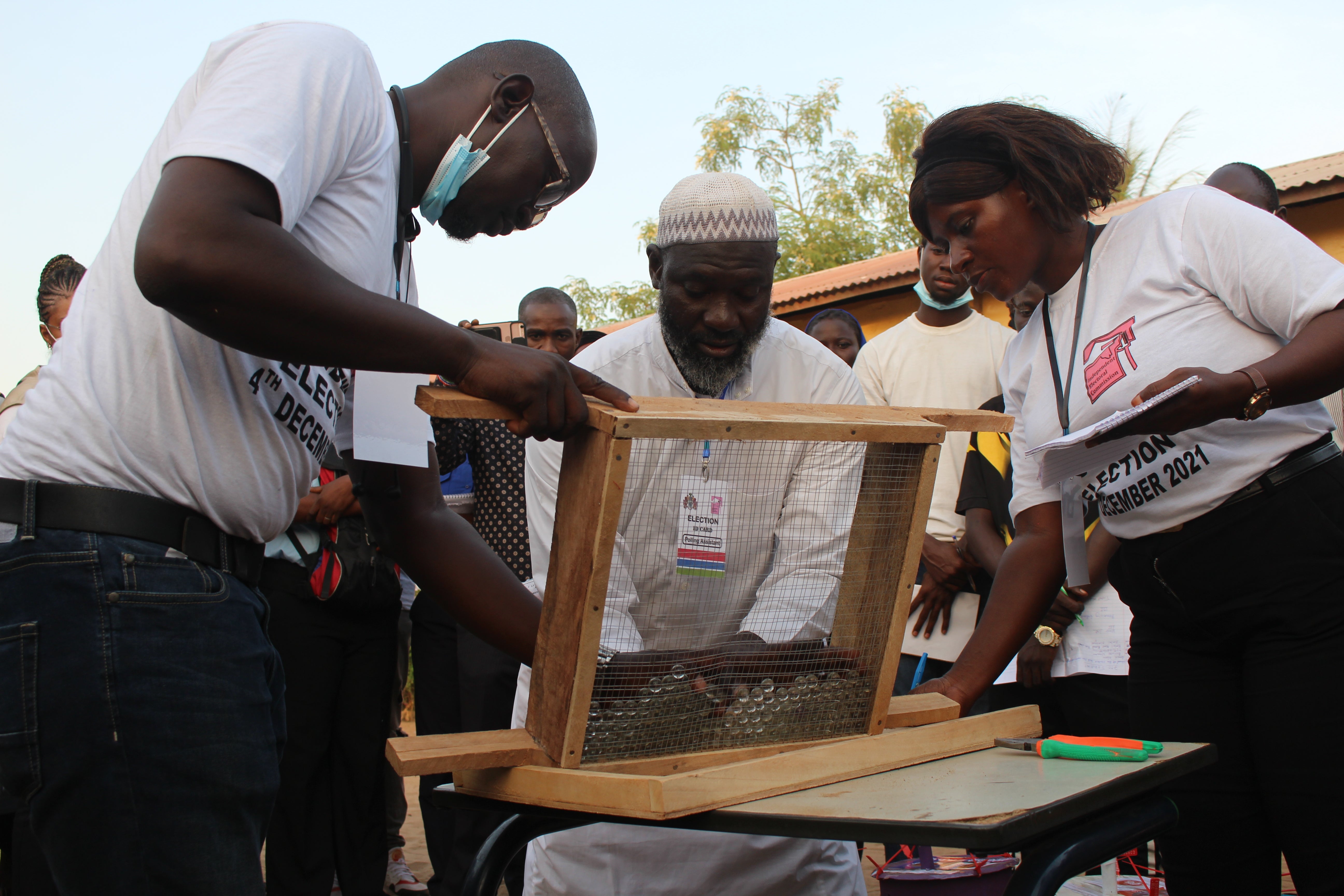 Gambians vote with marbles, which were being counted at polling station in Kololi shortly after the polls closed