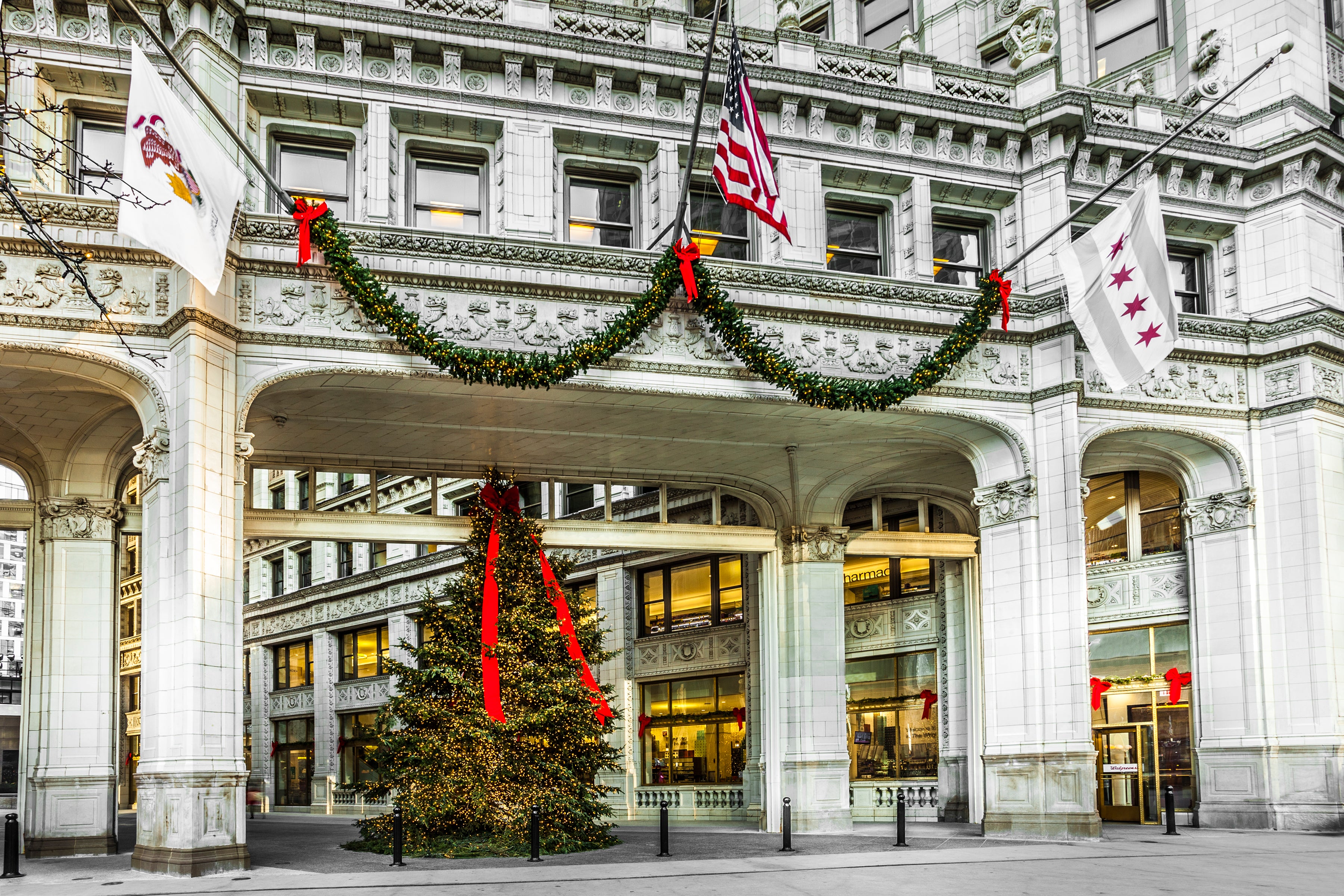 The area around Michigan Avenue and the river, steps from this decorated tree outside of Chicago’s Wrigley Building, is part of a landscape that tourism boss Jim Meyer says is ‘sort of like a walking human snow globe’ during the holidays