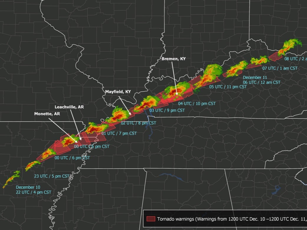 Kentucky tornado: Map shows path of possible ‘longest single-track twister’ wreaking havoc