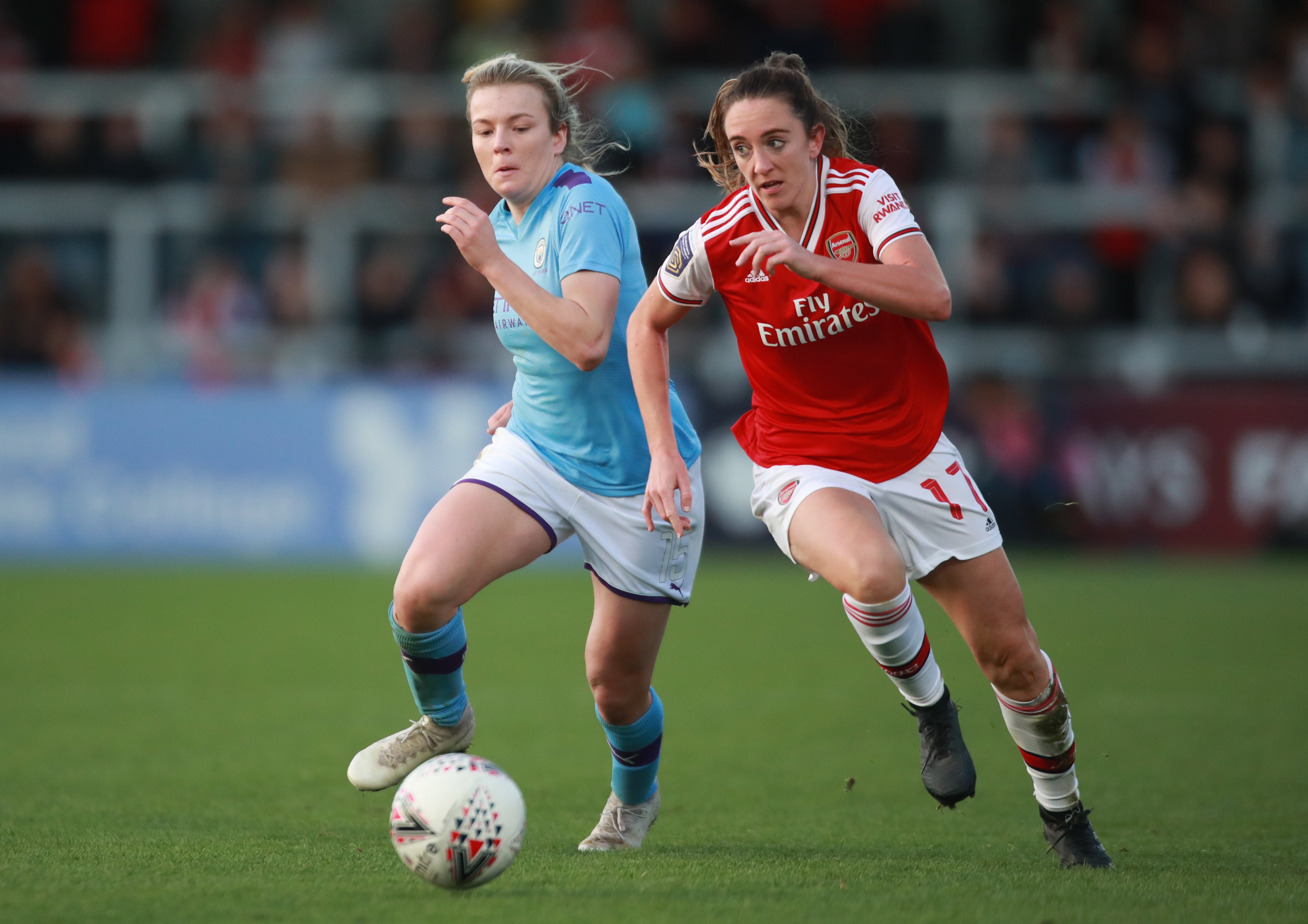 Lisa Evans (right) has been with Arsenal since 2017 (Zac Goodwin/PA).