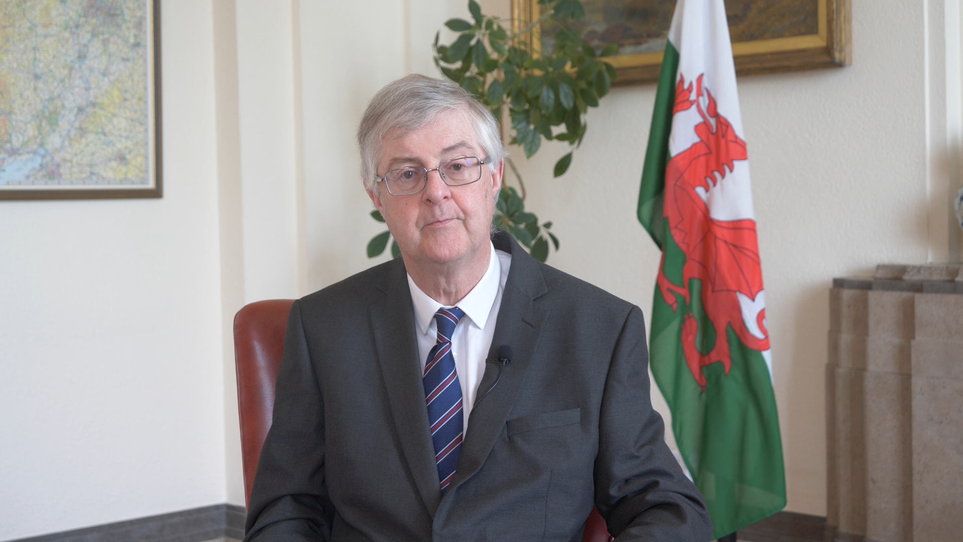 First Minister Mark Drakeford in a televised address to Wales to update the country on the booster rollout and spread of Omicron. (Welsh Government/PA)