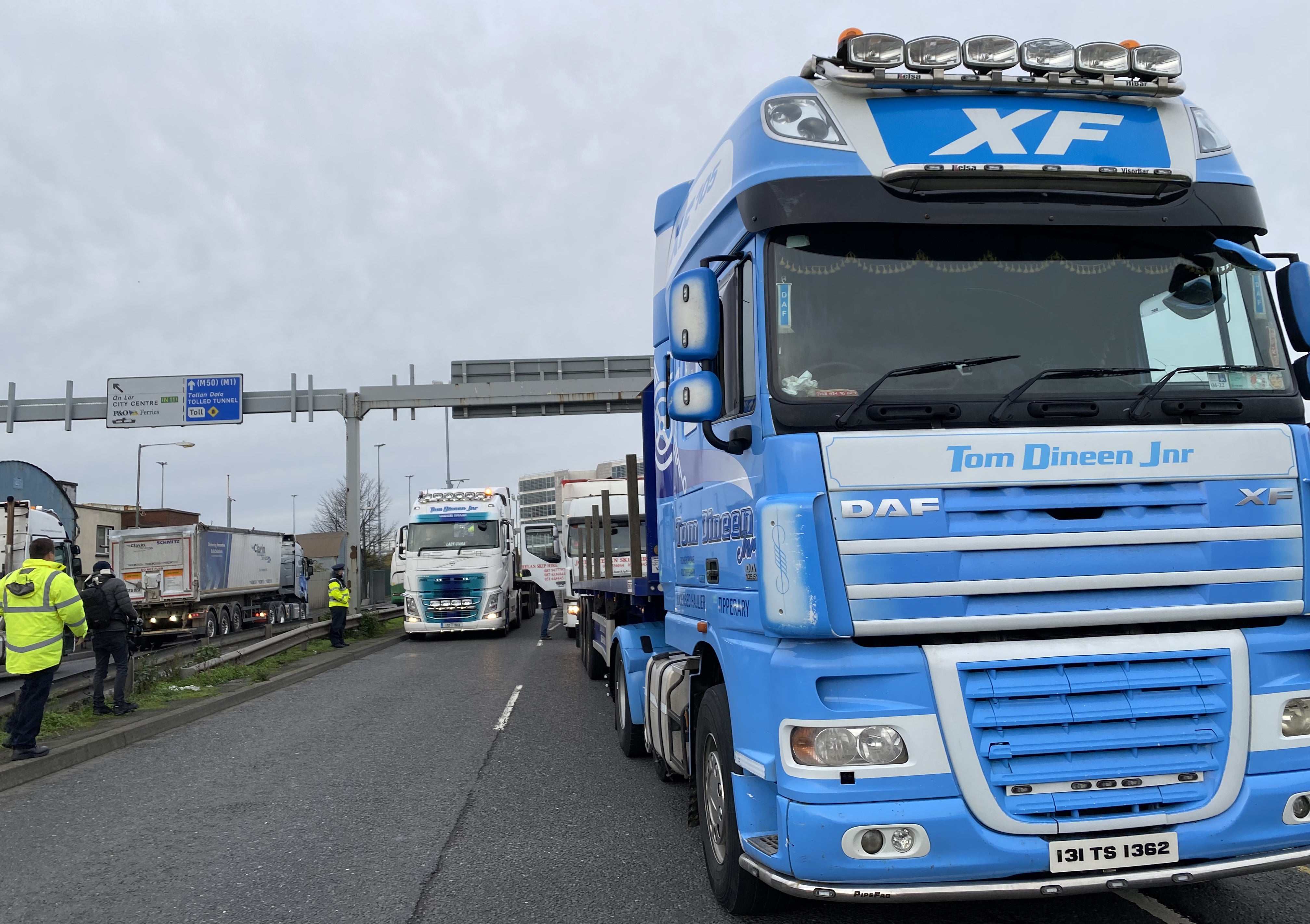 The scene at Dublin Port as hauliers stage a demonstration (Dominic McGrath/PA)