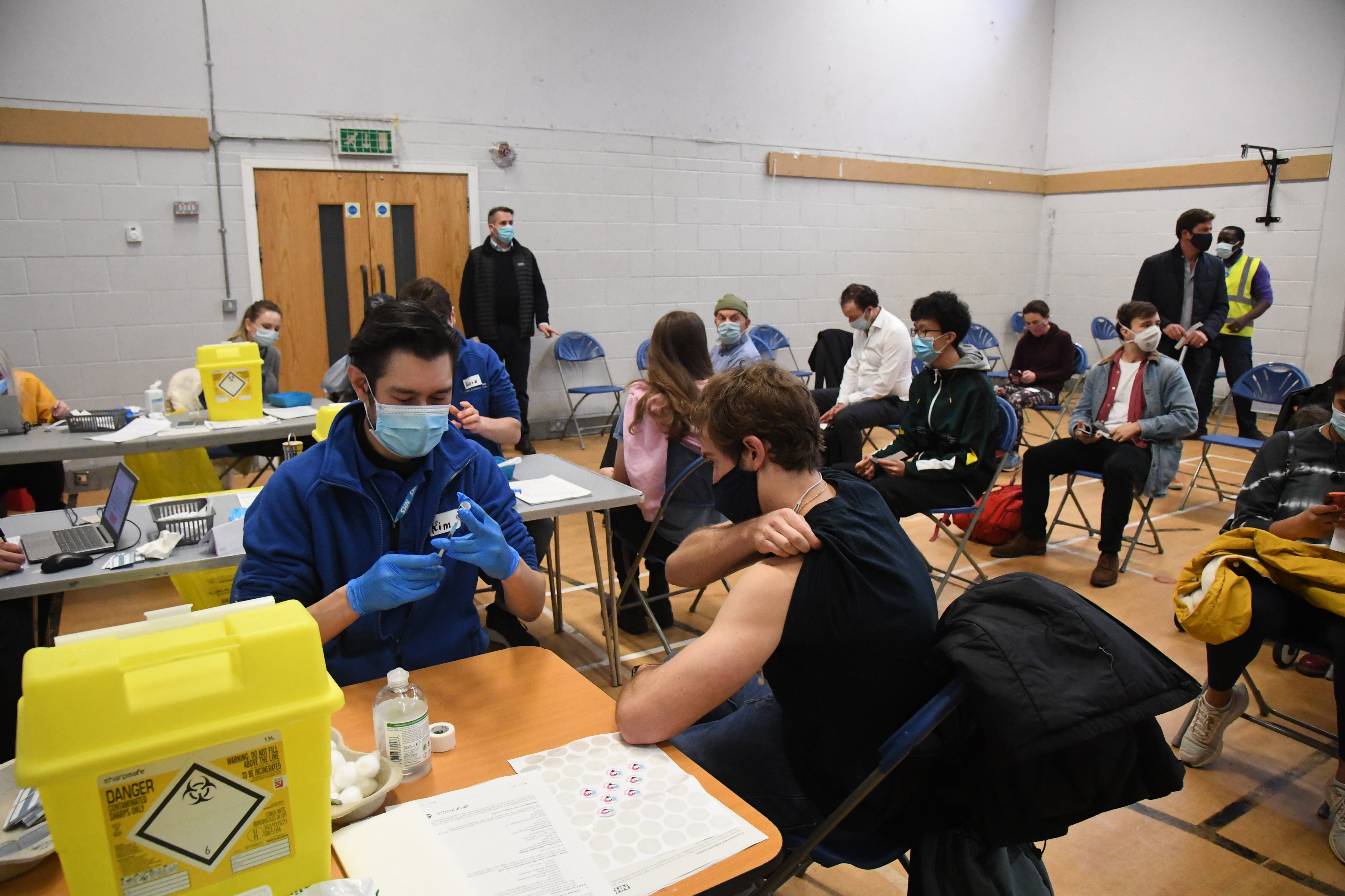 People receiving their Covid booster jabs at the Stow Health Vaccination centre in Westminster