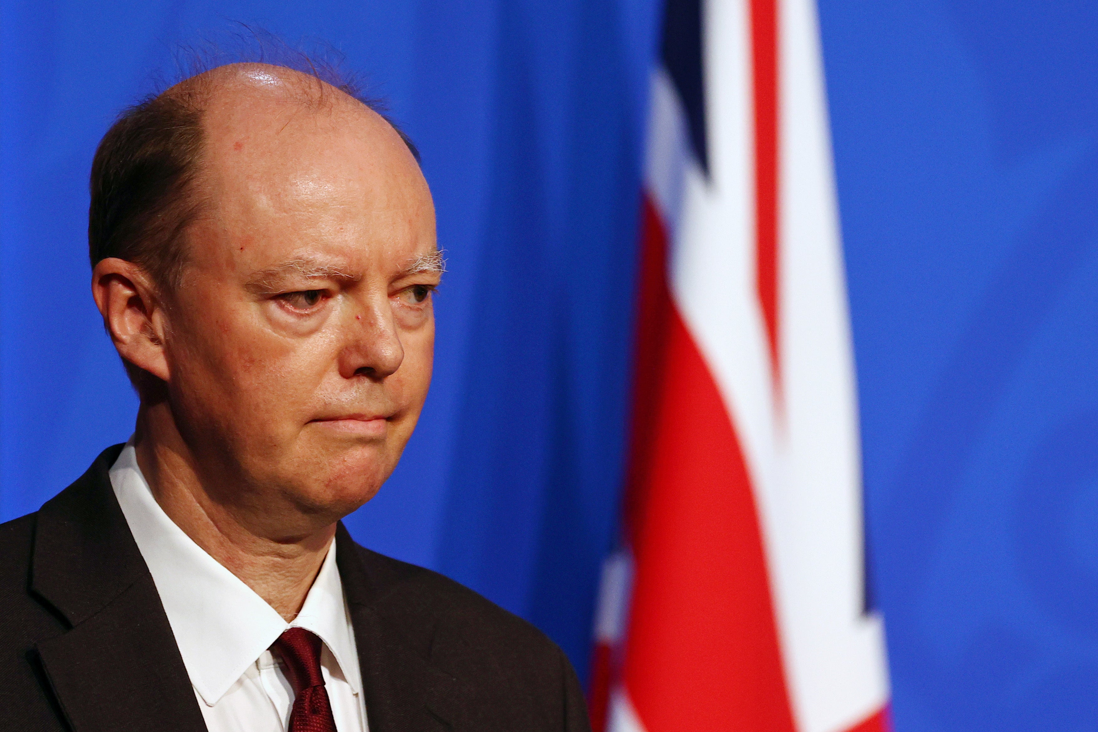 Chief medical officer for England Chris Whitty at a press conference in London’s Downing Street after ministers met to consider imposing new restrictions in response to rising cases and the spread of the Omicron variant (Adrian Dennis/PA)