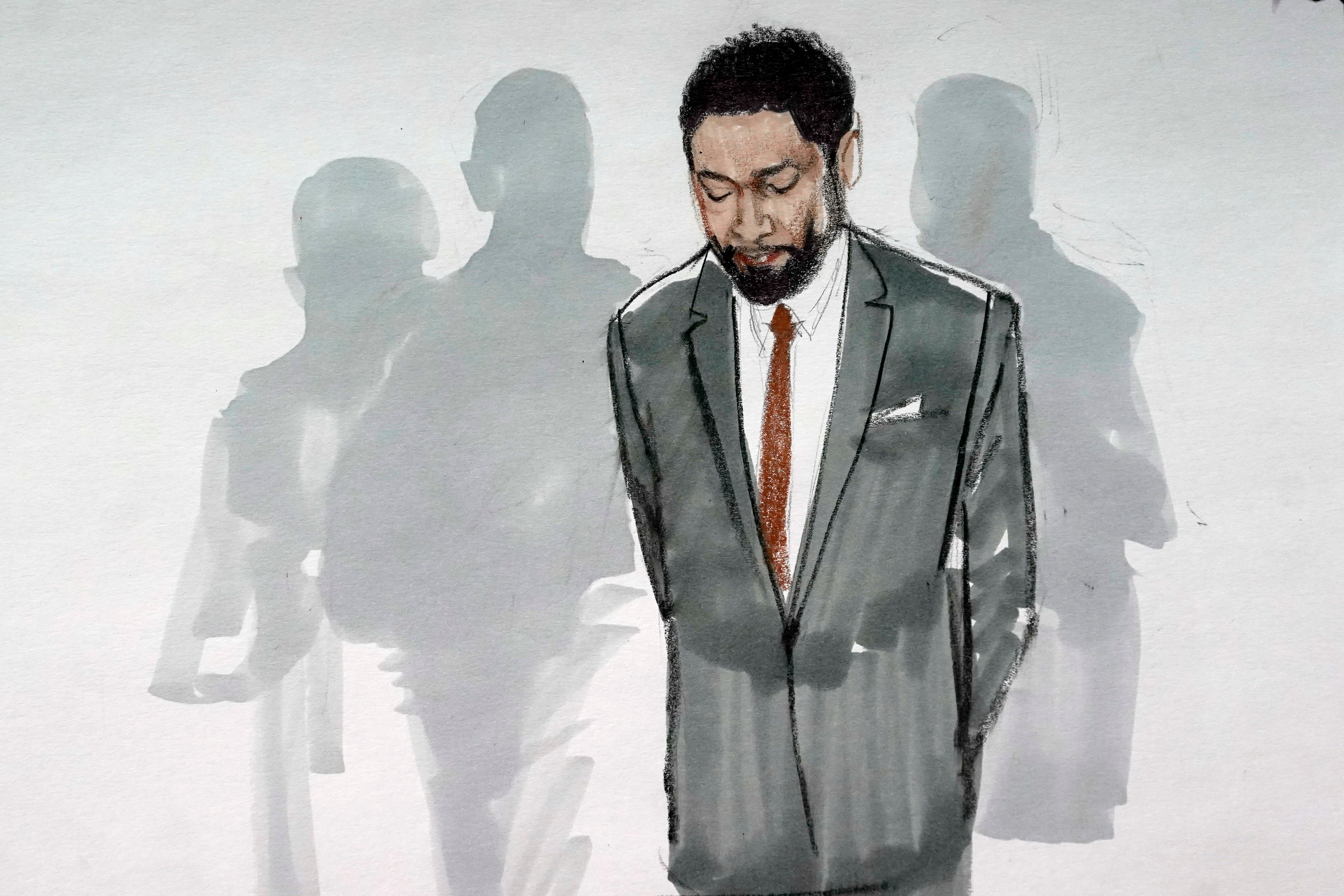 A courtroom sketch of Jussie Smollett