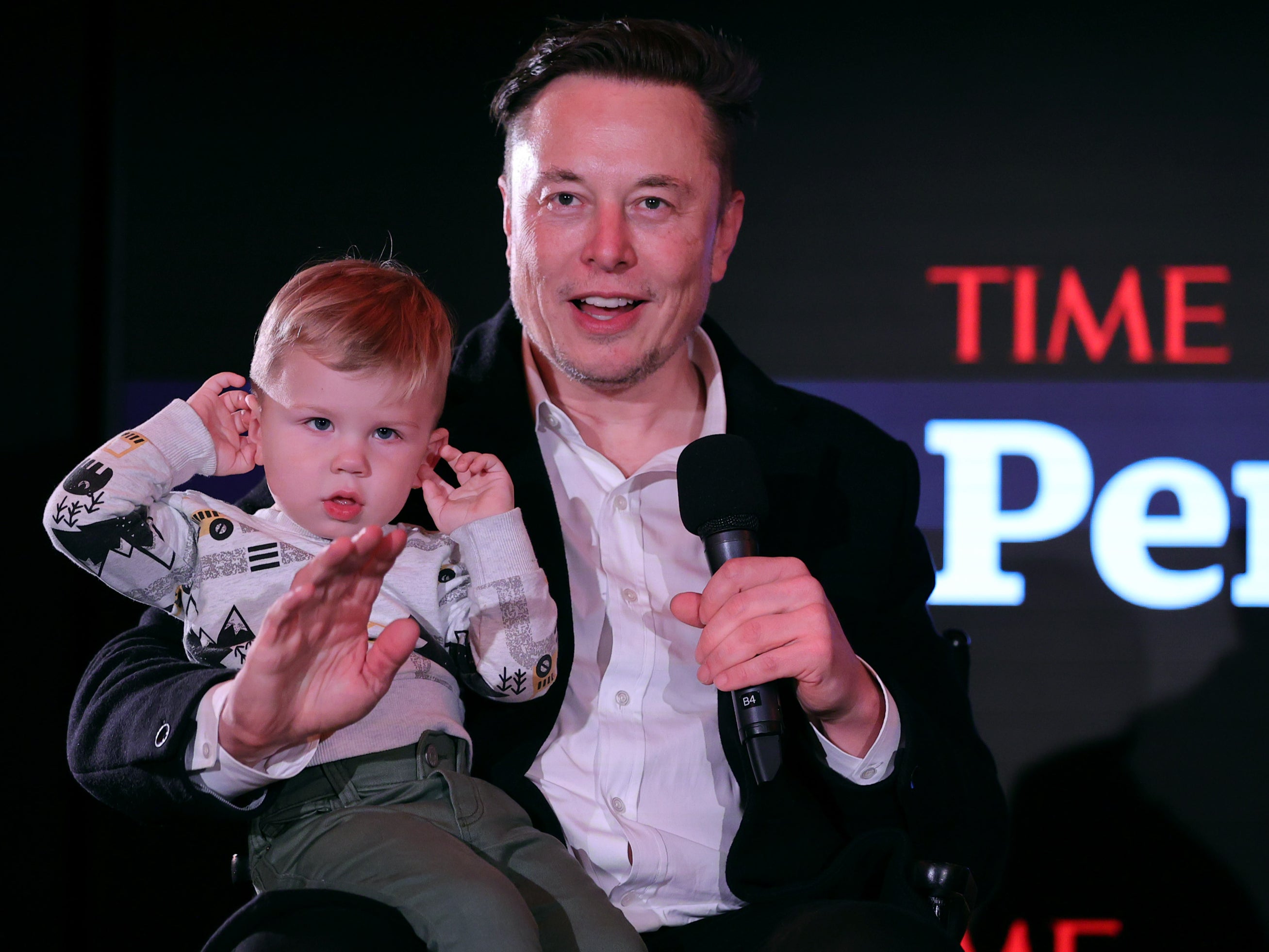 Elon Musk and his son X Æ A-Xii at a Time Person of the Year event on 13 December 2021 in New York City