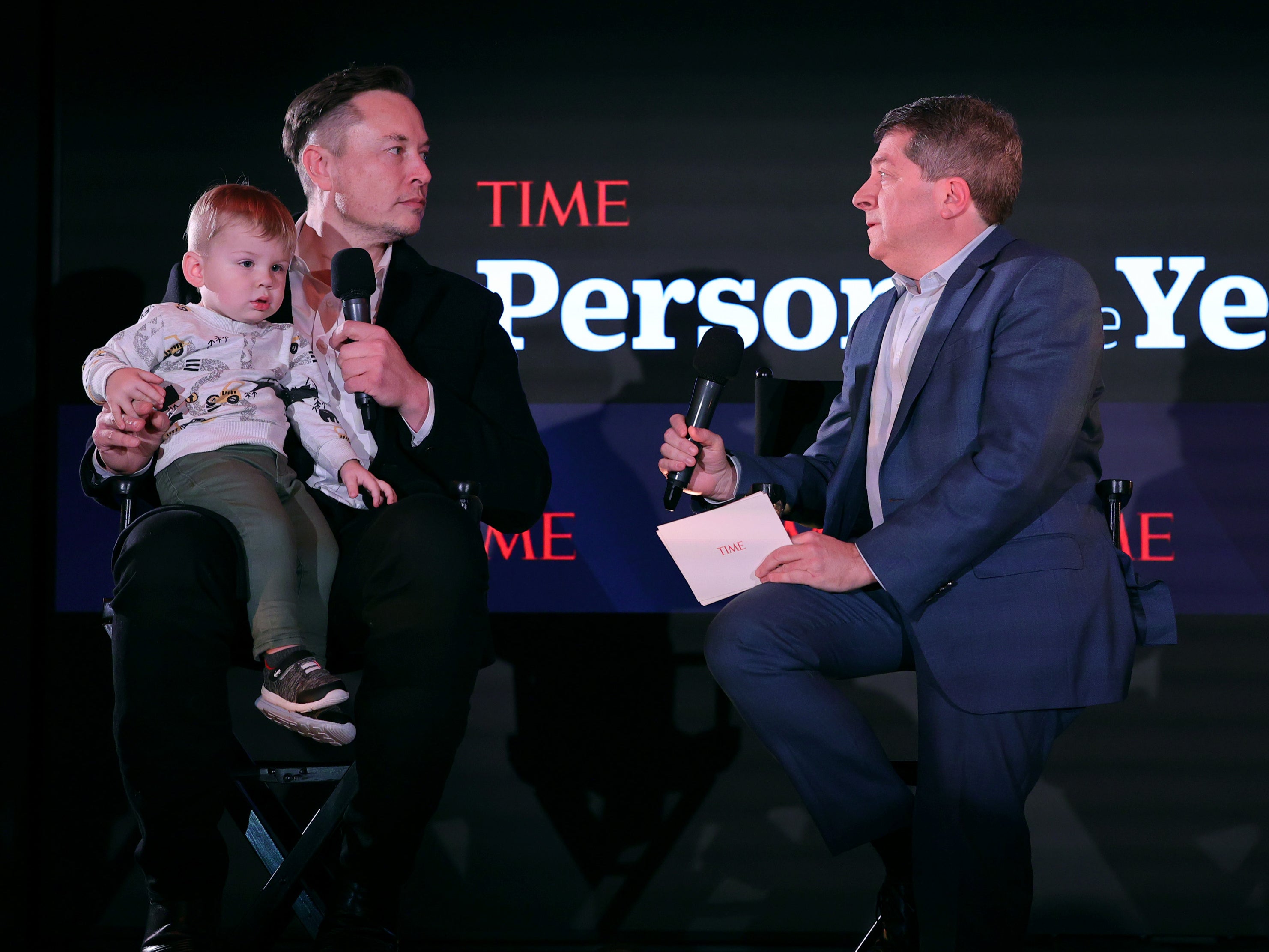 Elon Musk and his son X Æ A-Xii at a Time Person of the Year event on 13 December 2021 in New York City