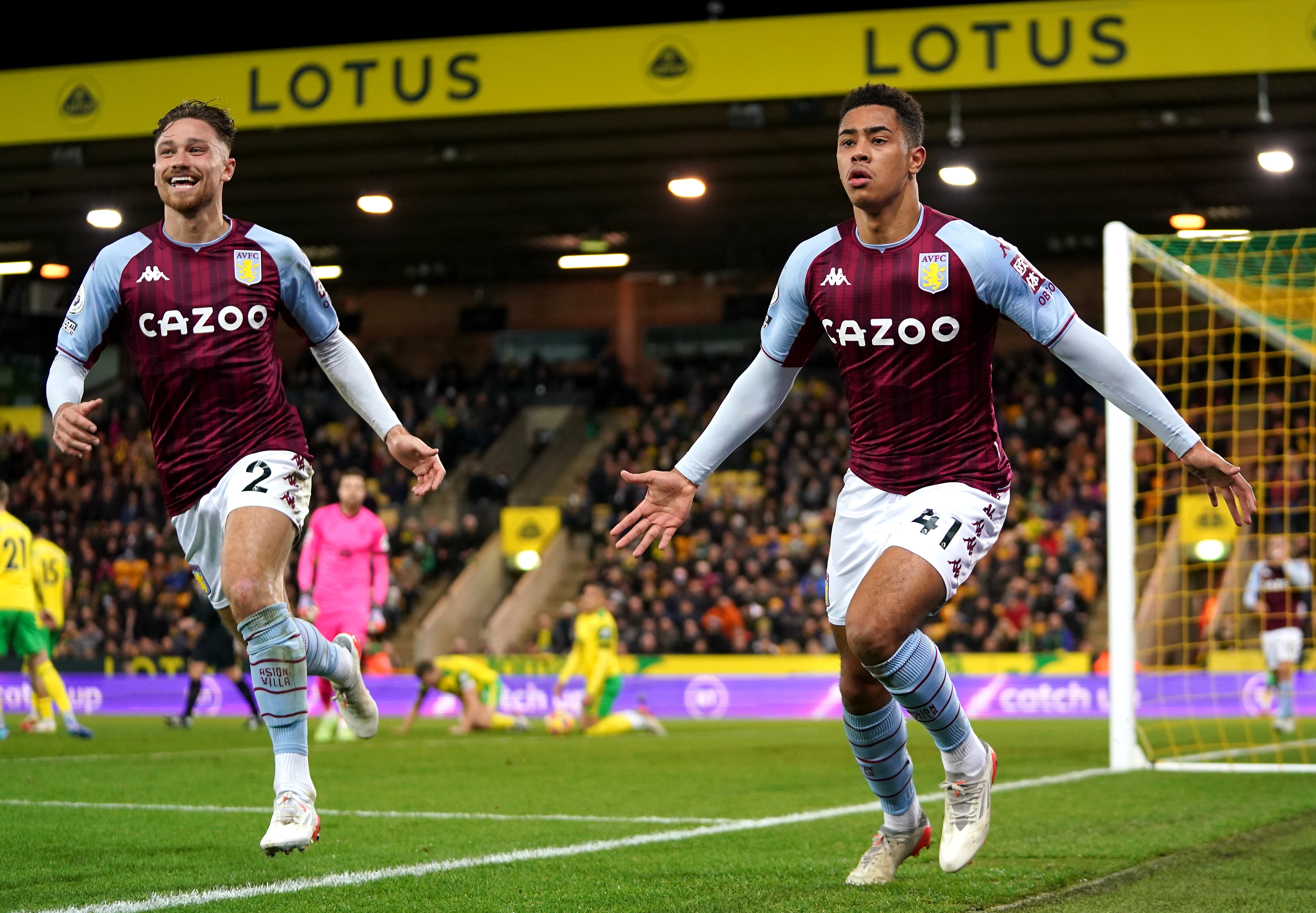 Jacob Ramsey celebrates after opening the scoring for Aston Villa at Norwich (Joe Giddens/PA)