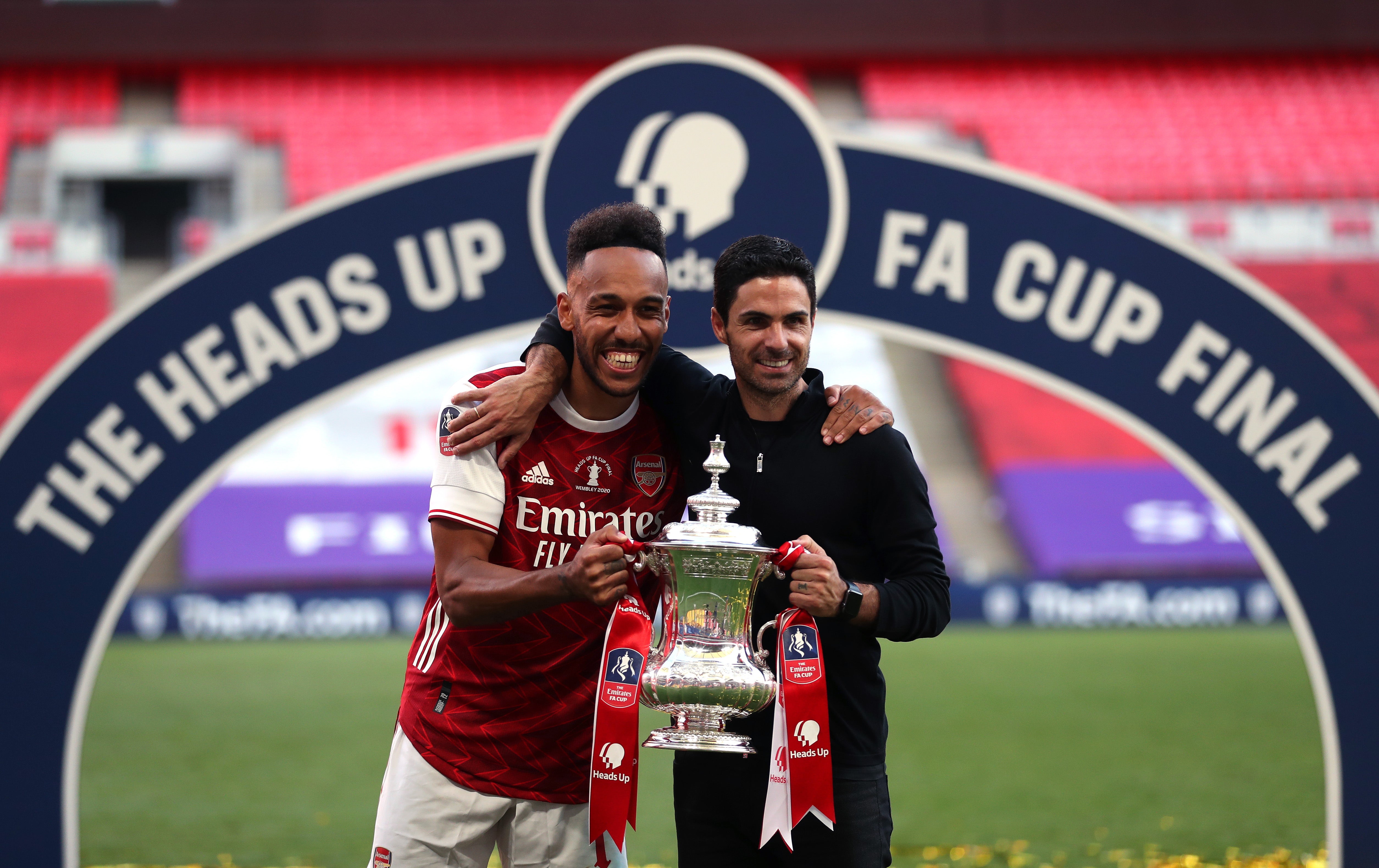 Pierre-Emerick Aubameyang (left) helped Arsenal win the 2020 FA Cup final at Wembley (Catherine Ivill/PA)