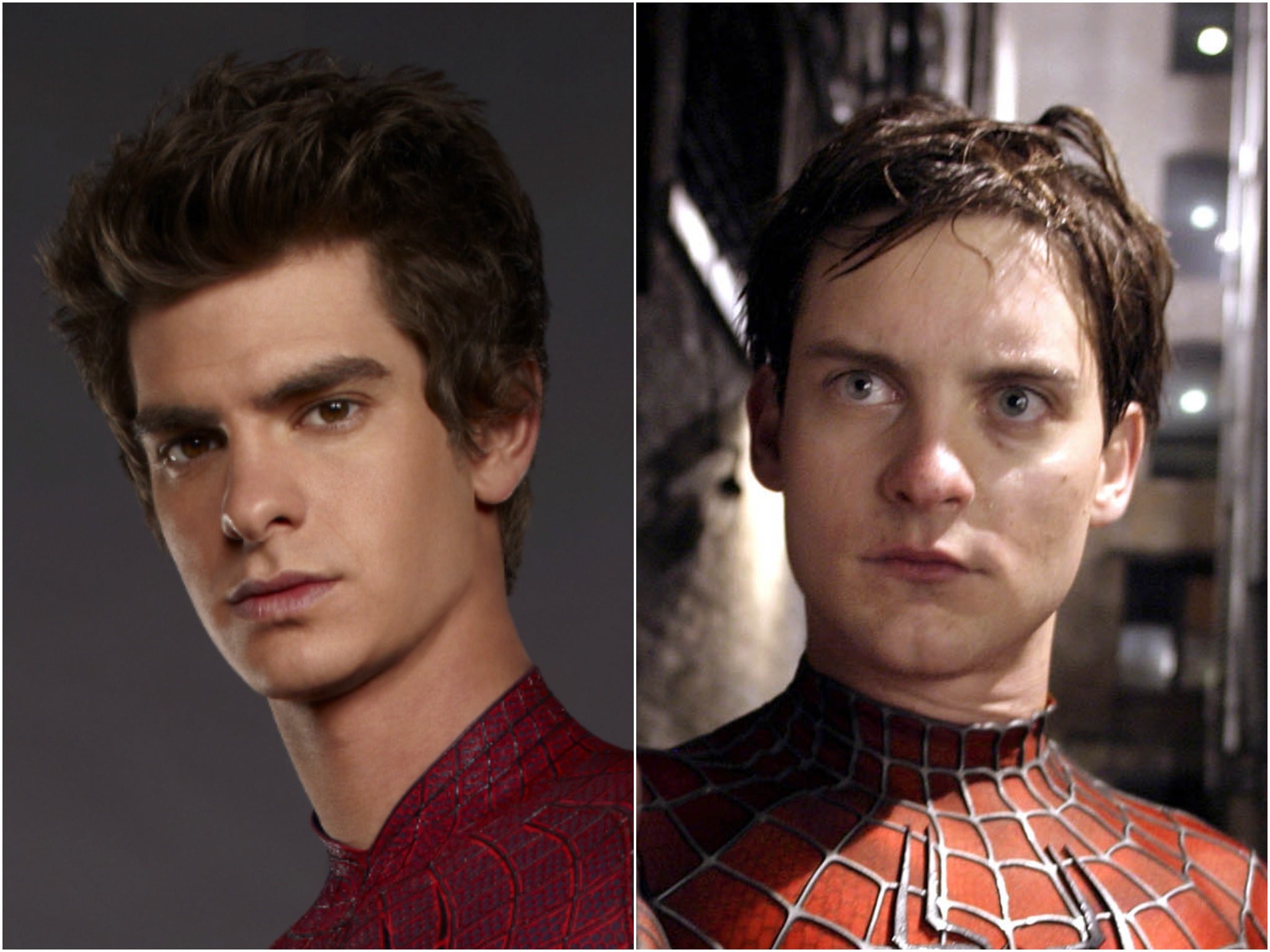 Andrew Garfield and Tobey Maguire as Peter Parker