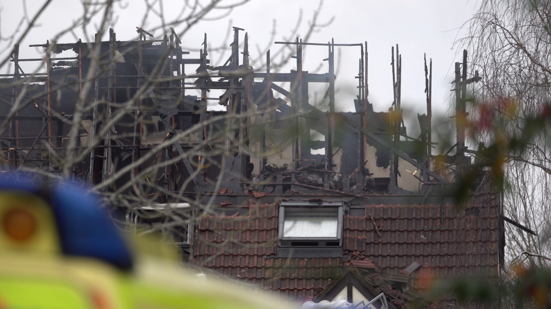 Damage to a property in Grovelands Road, Reading, where one person has died and others are “unaccounted for” in a large fire (PA)