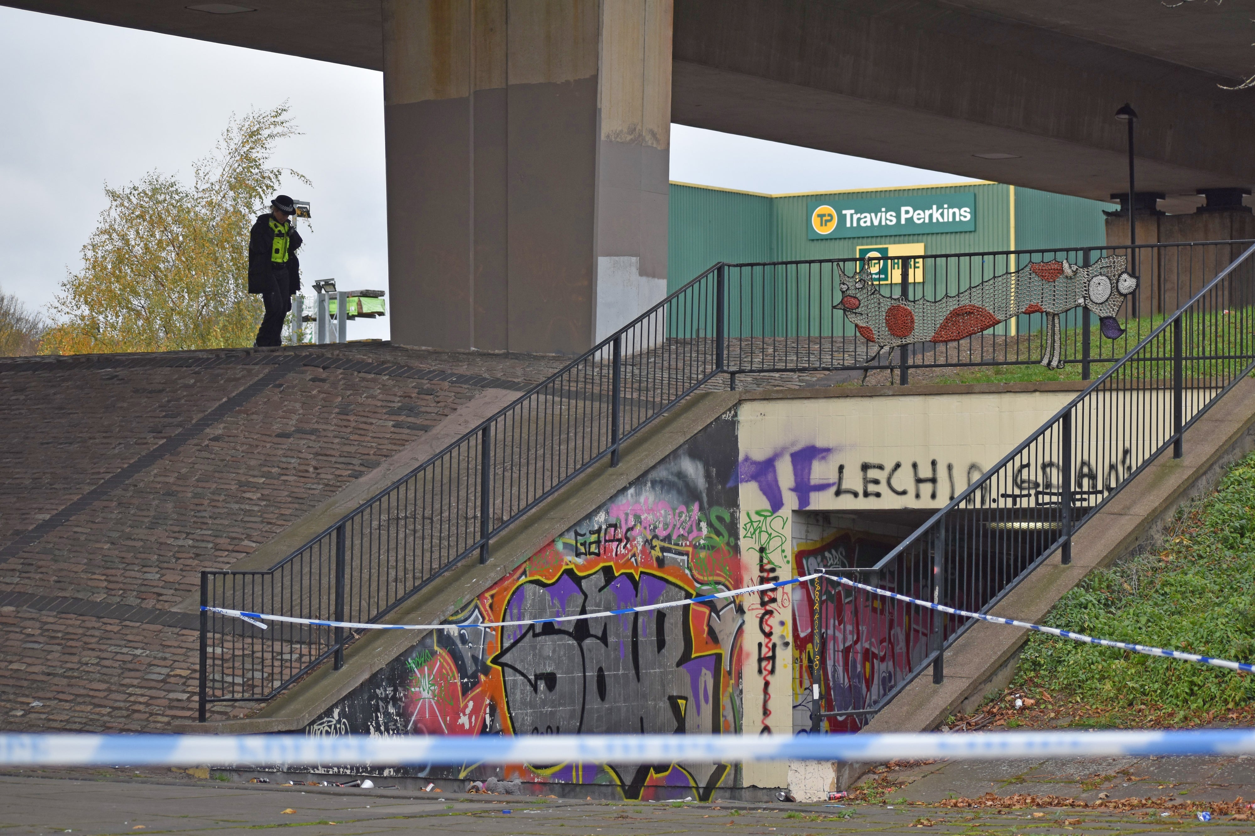 Police at the scene in Hockley Circus, Birmingham, after a 13-year-old is in a critical condition after being shot in the back. Picture date: Friday November 19, 2021.