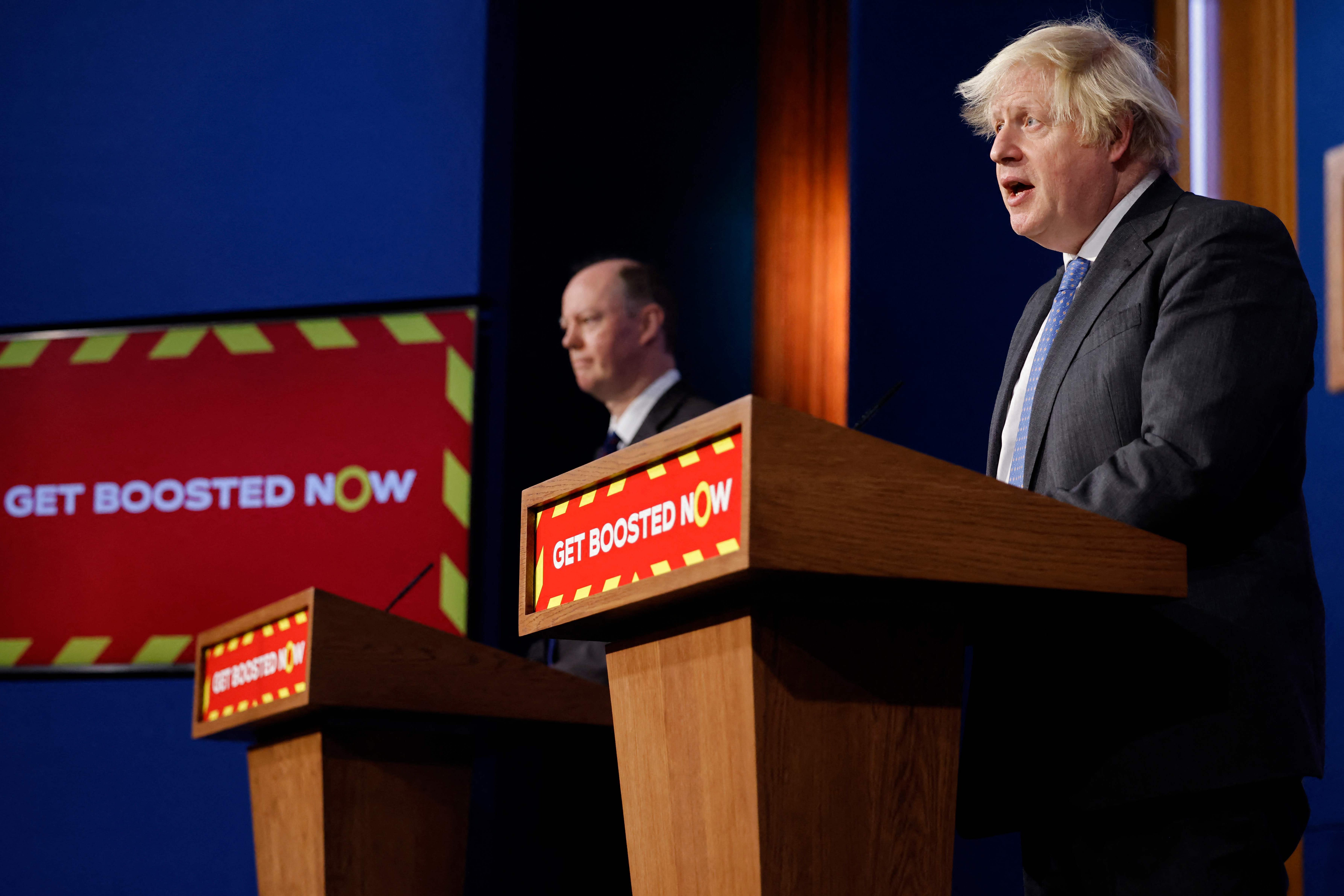 Prime minister Boris Johnson, with chief medical officer Chris Whitty, at Wednesday’s press conference