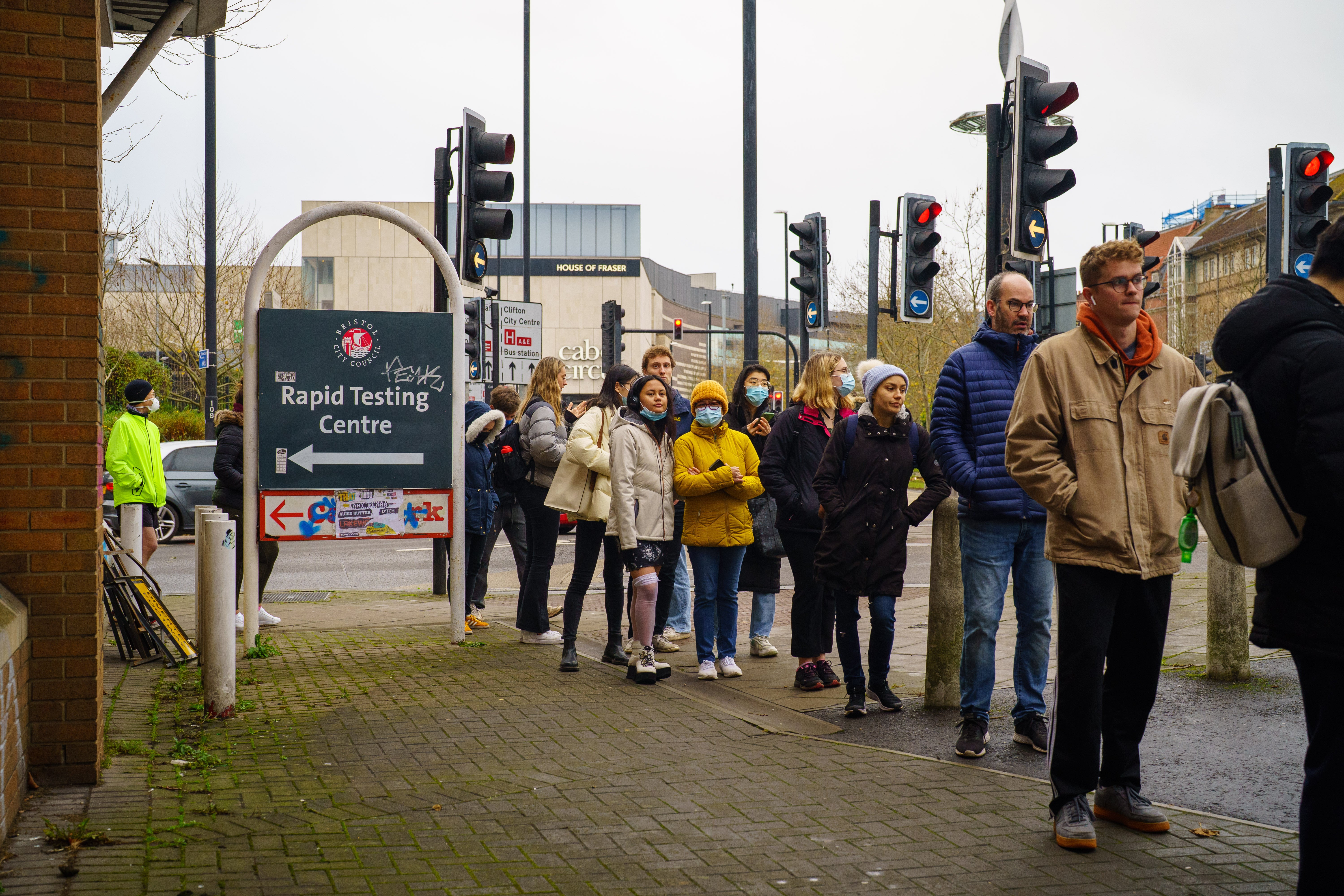 People queue at a vaccination centre in Bristol (Ben Birchall/PA)