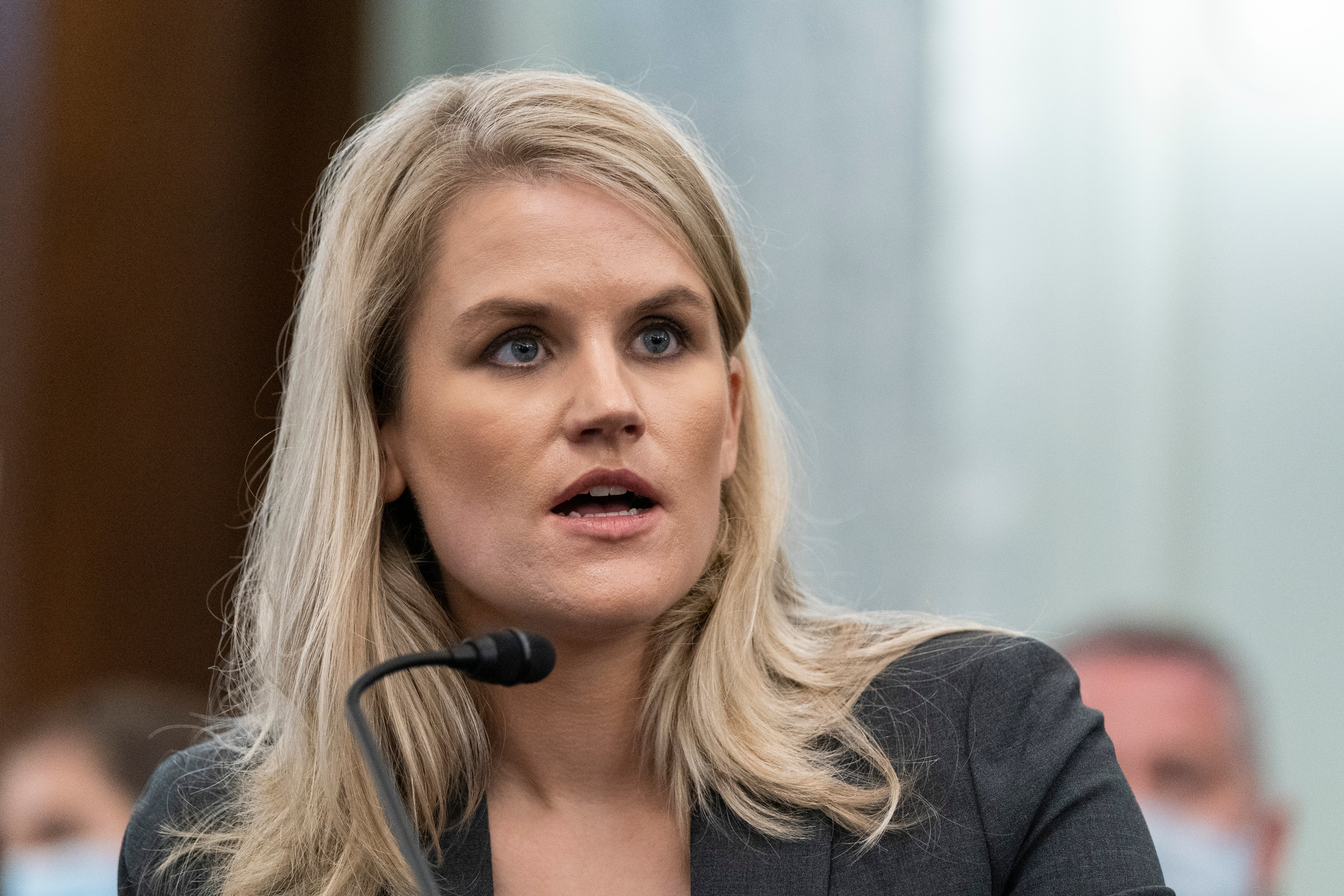 Former Facebook employee Frances Haugen testifying before Congress