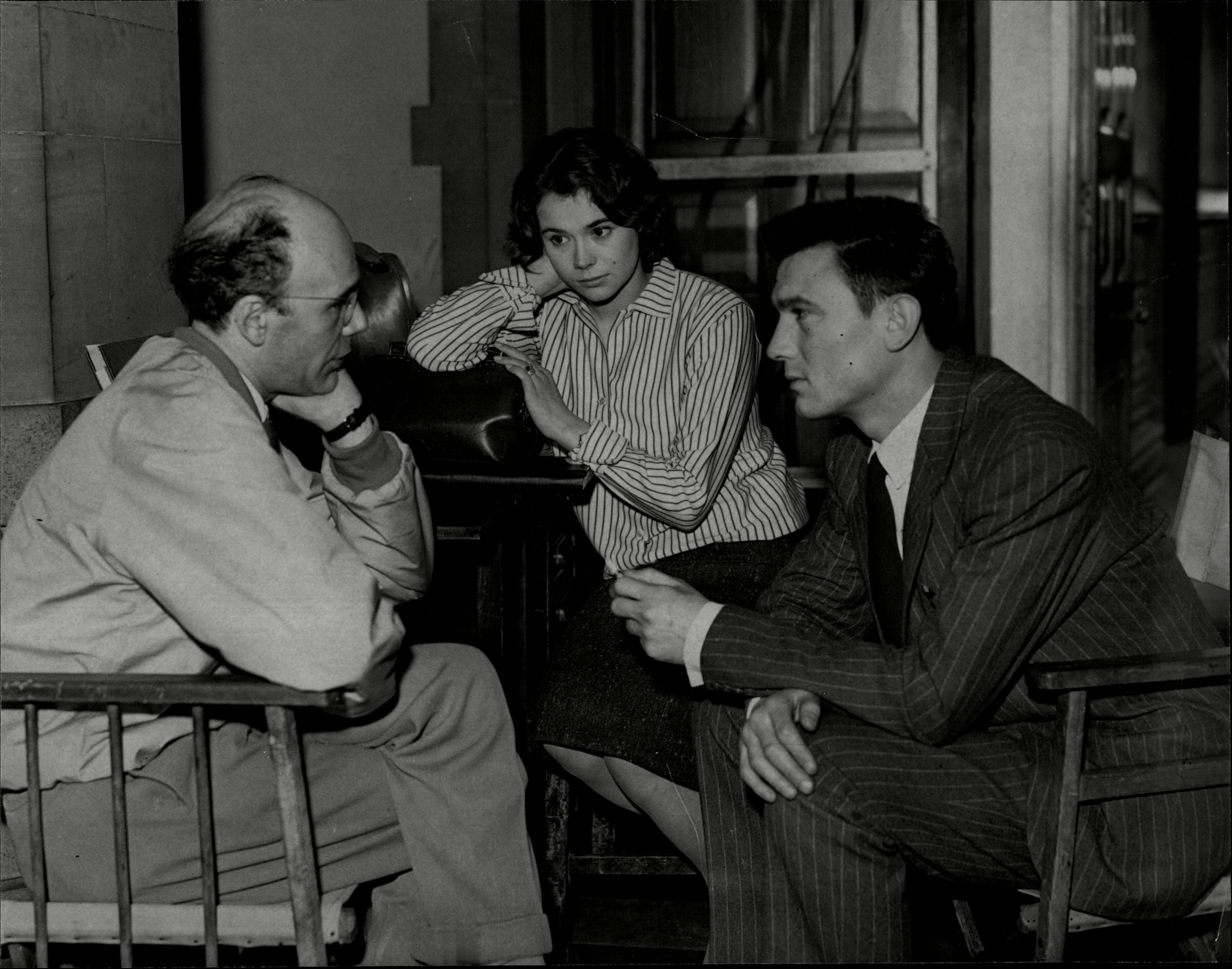 Filming at Bradford town hall: director Jack Clayton and stars Heather Sears and Laurence Harvey