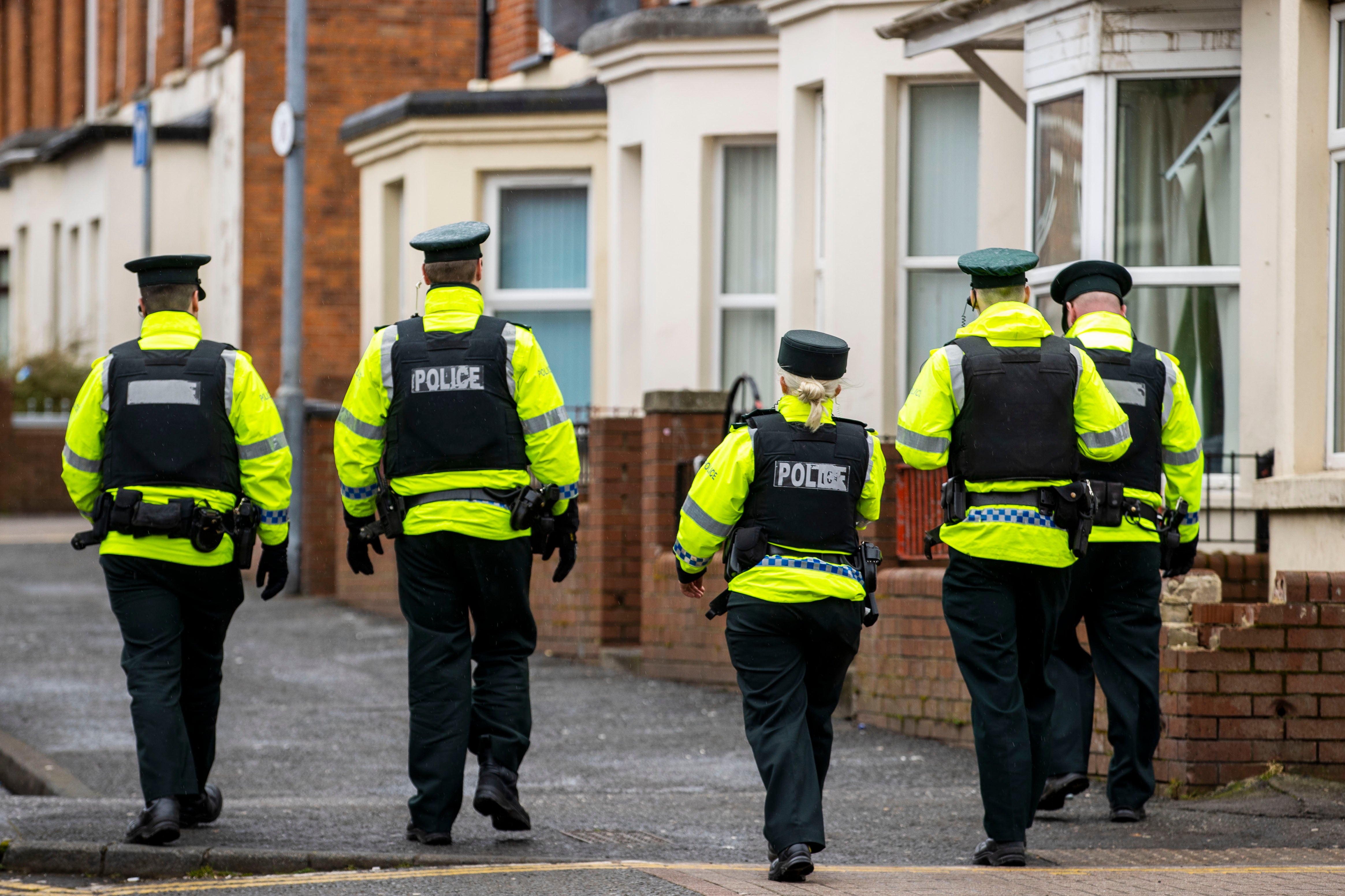 PSNI officers patrol the student area of Belfast known as the Holylands. (Liam McBurney/PA)