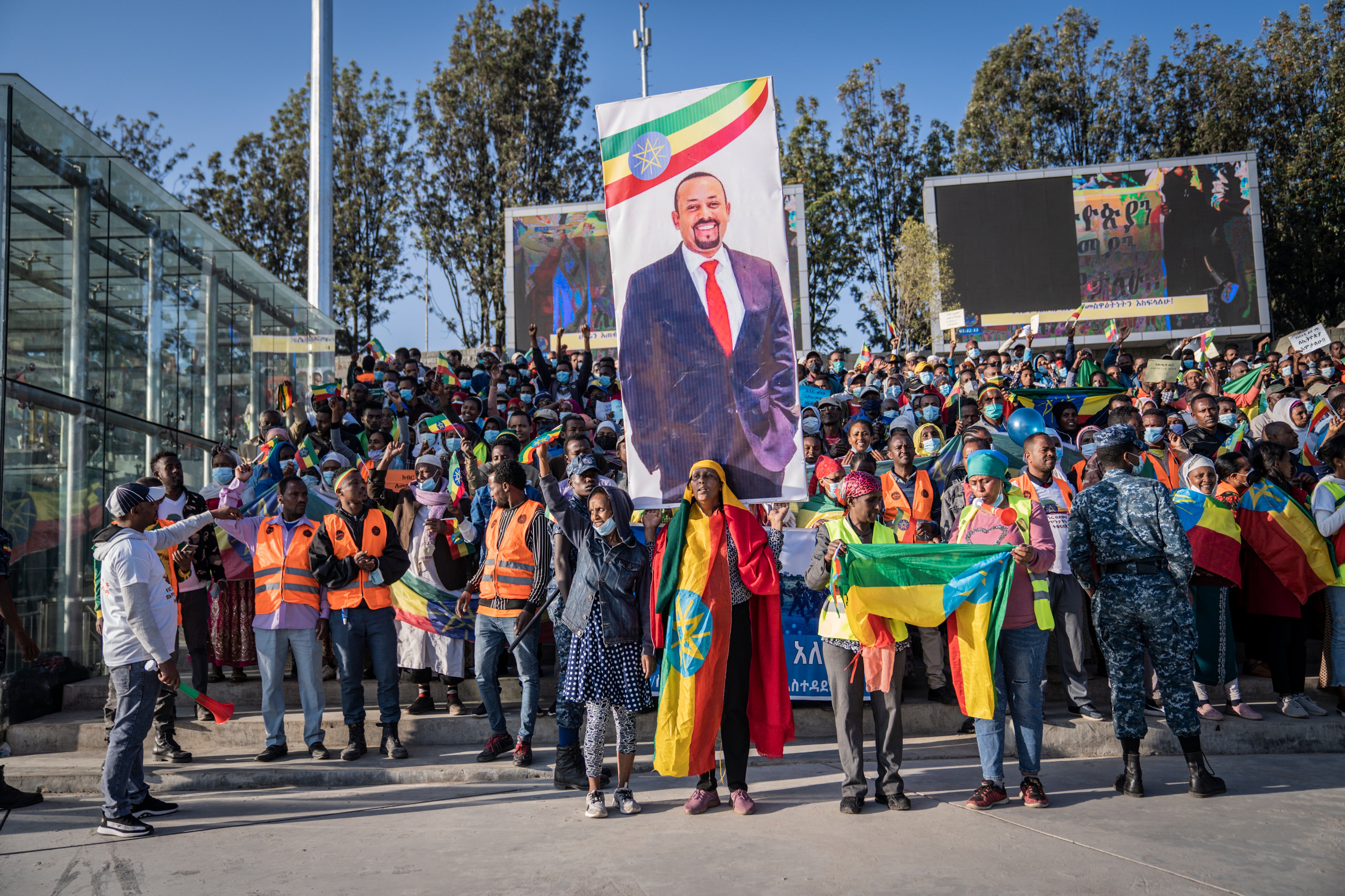 Supporters of Ahmed hold a rally in Addis Ababa in November 2021