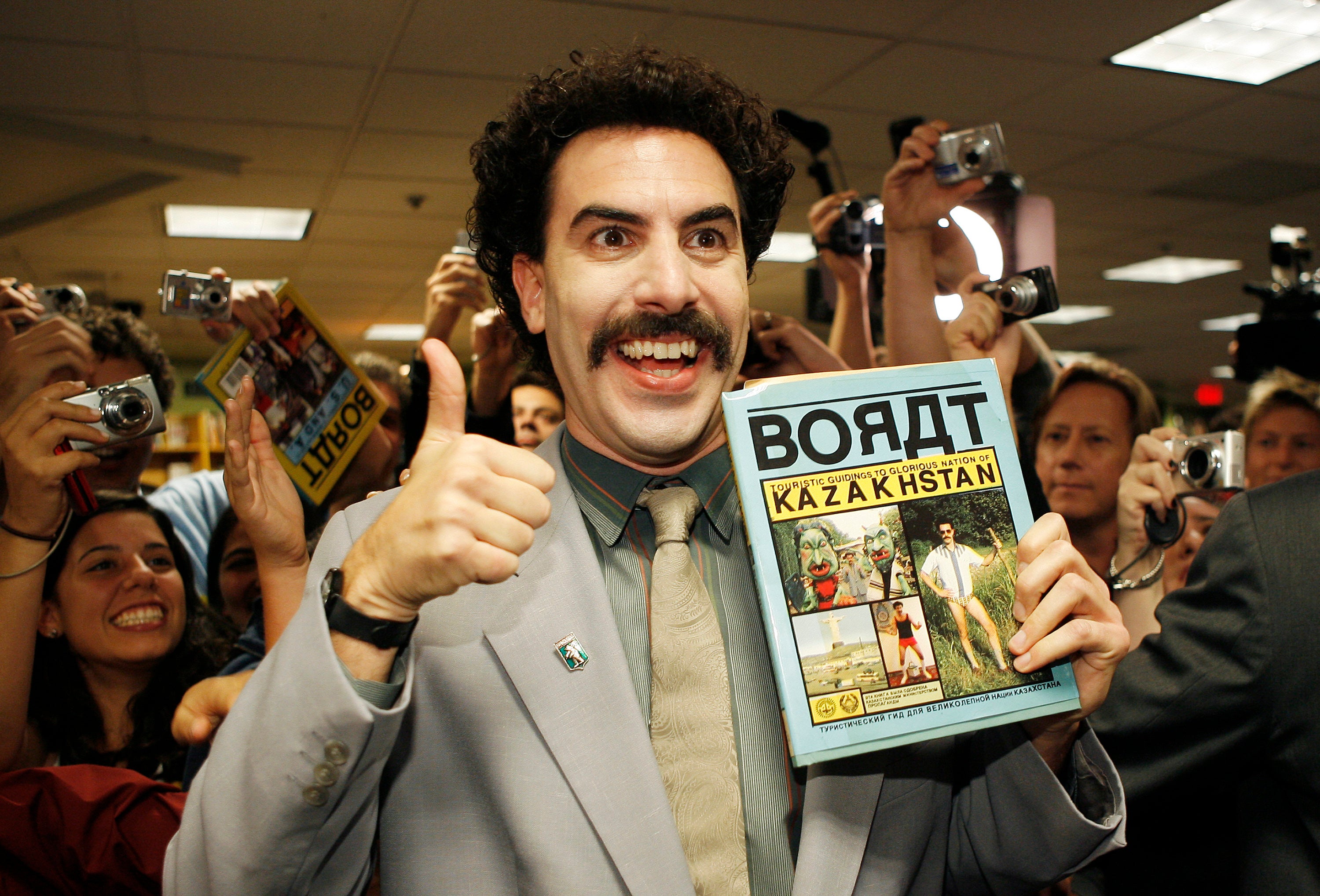 Borat Sagdiyev, the charactor portrayed by Sacha Baron Cohen, attends a book signing for his book in California, 2007