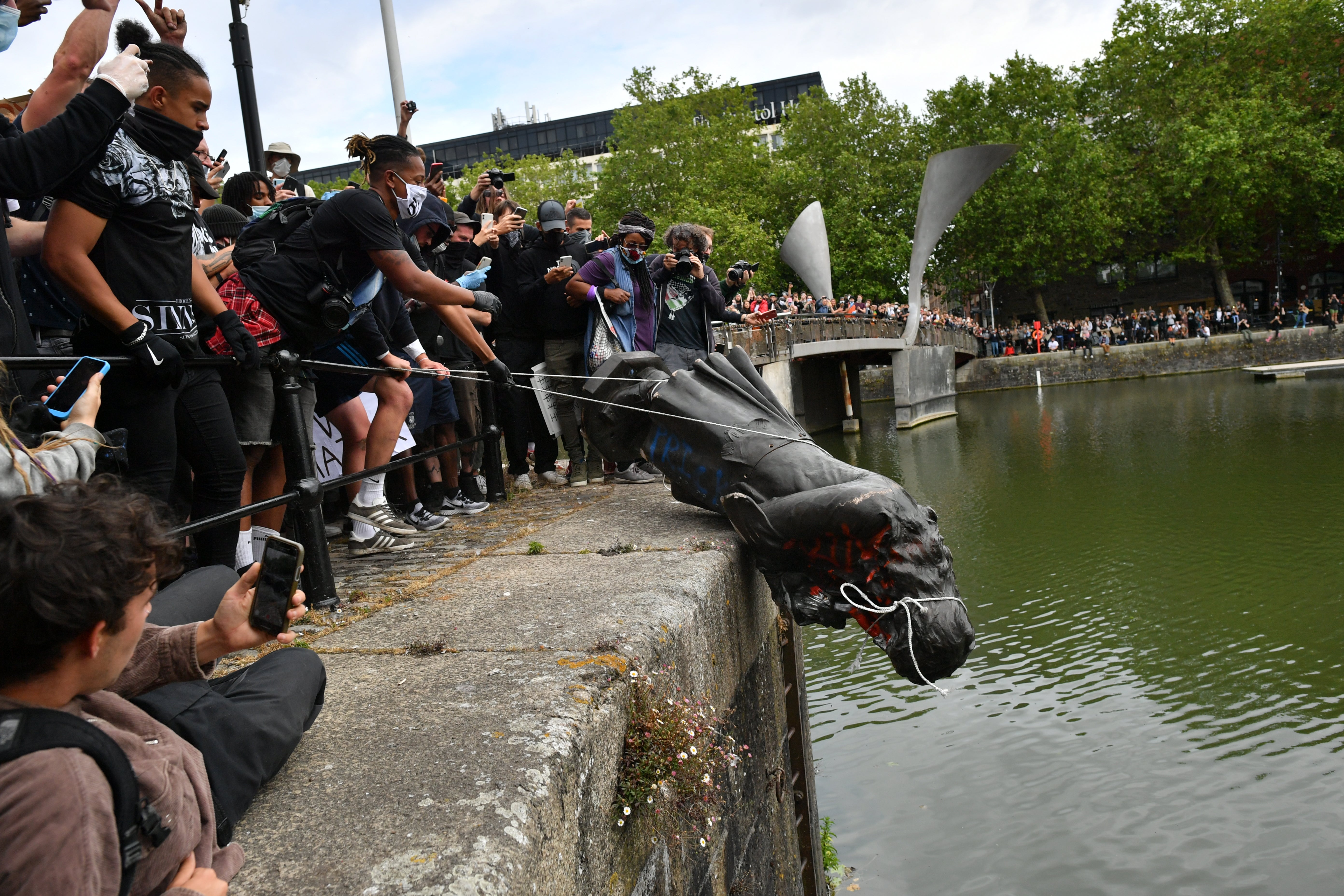 The toppling of the statue of Edward Colston (Ben Birchall/PA)