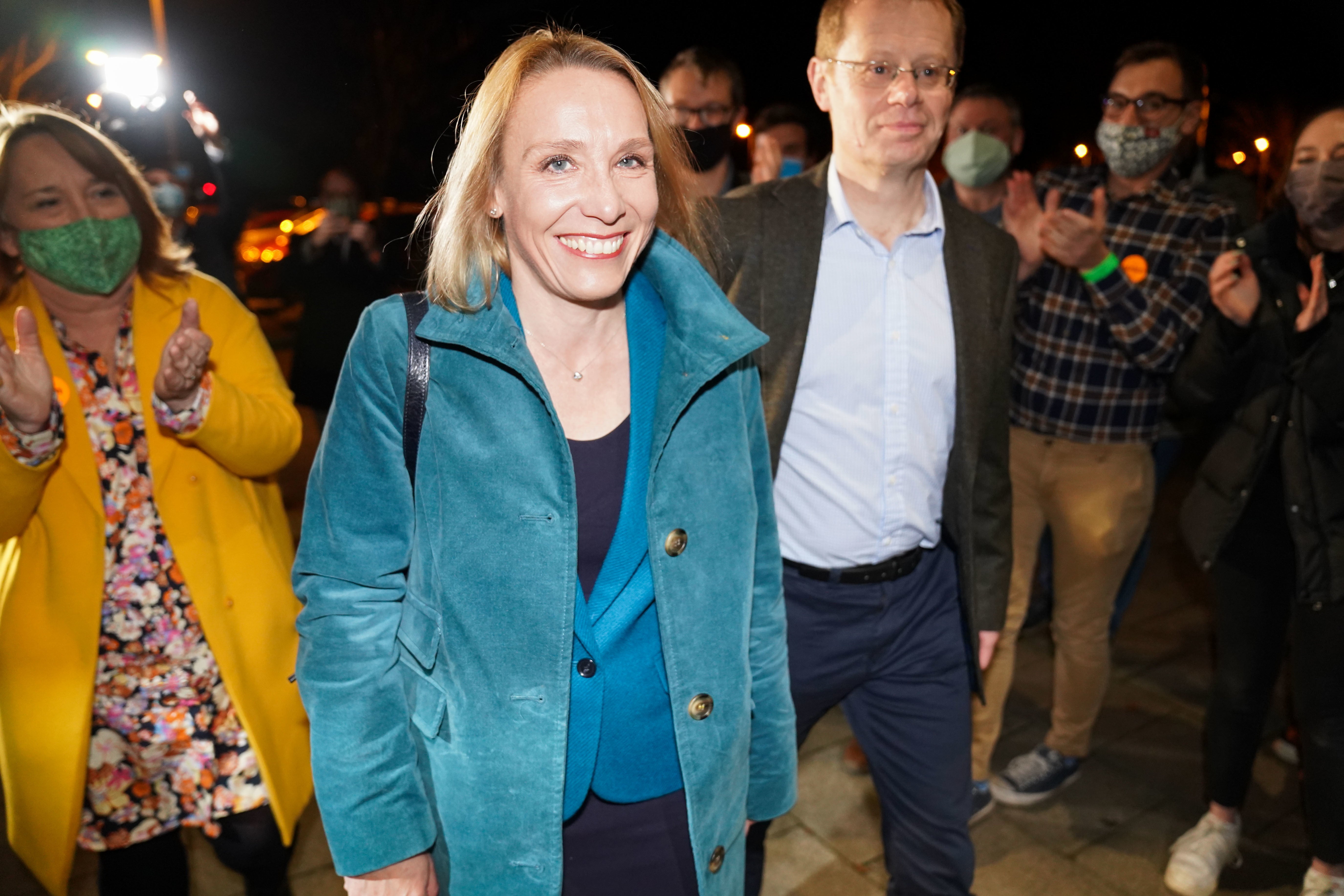 Liberal Democrat candidate Helen Morgan arriving at Shrewsbury Sports Village where the count for the North Shropshire by-election was held