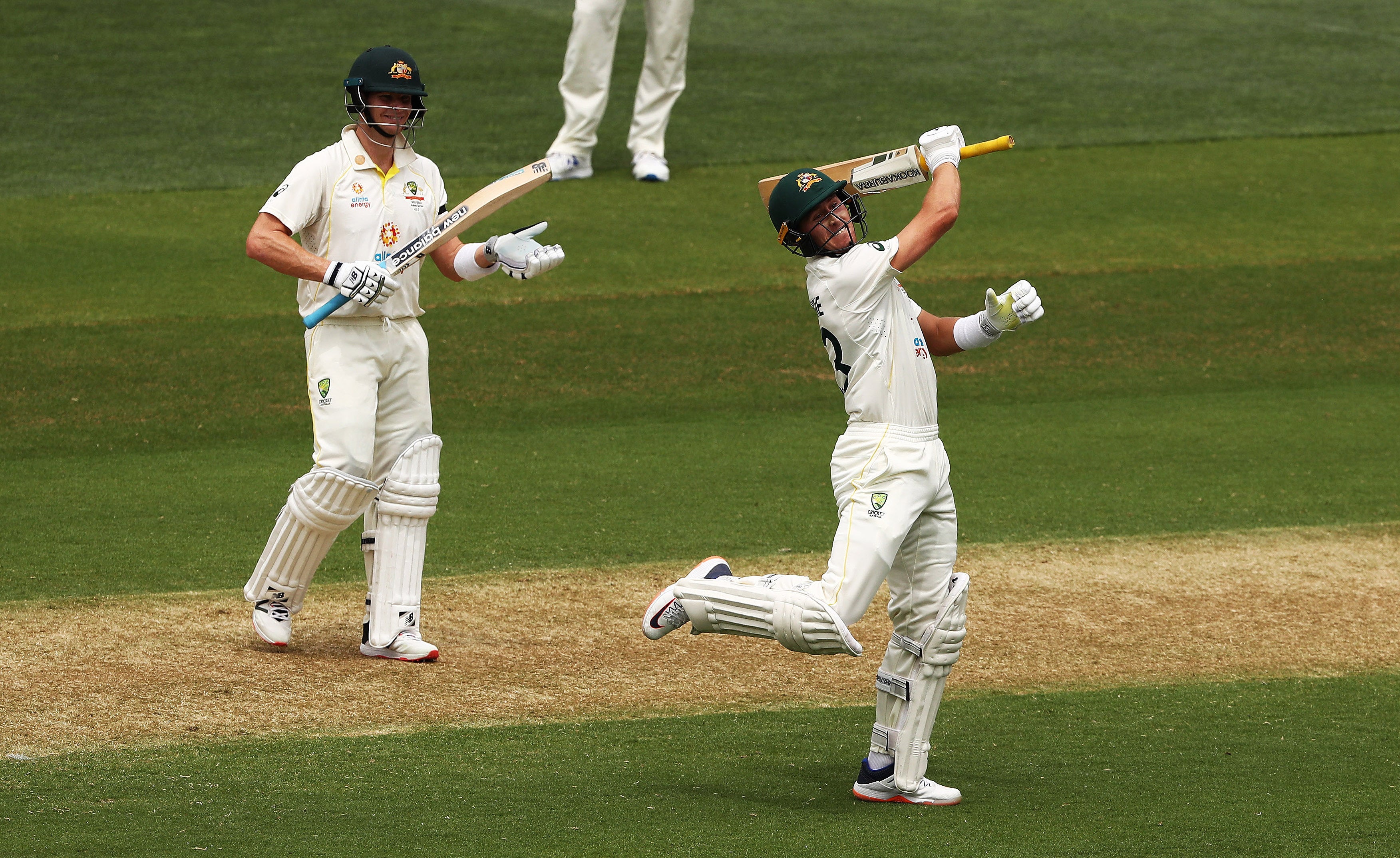 Marnus Labuschagne celebrates his century (Jason O’Brien/PA)