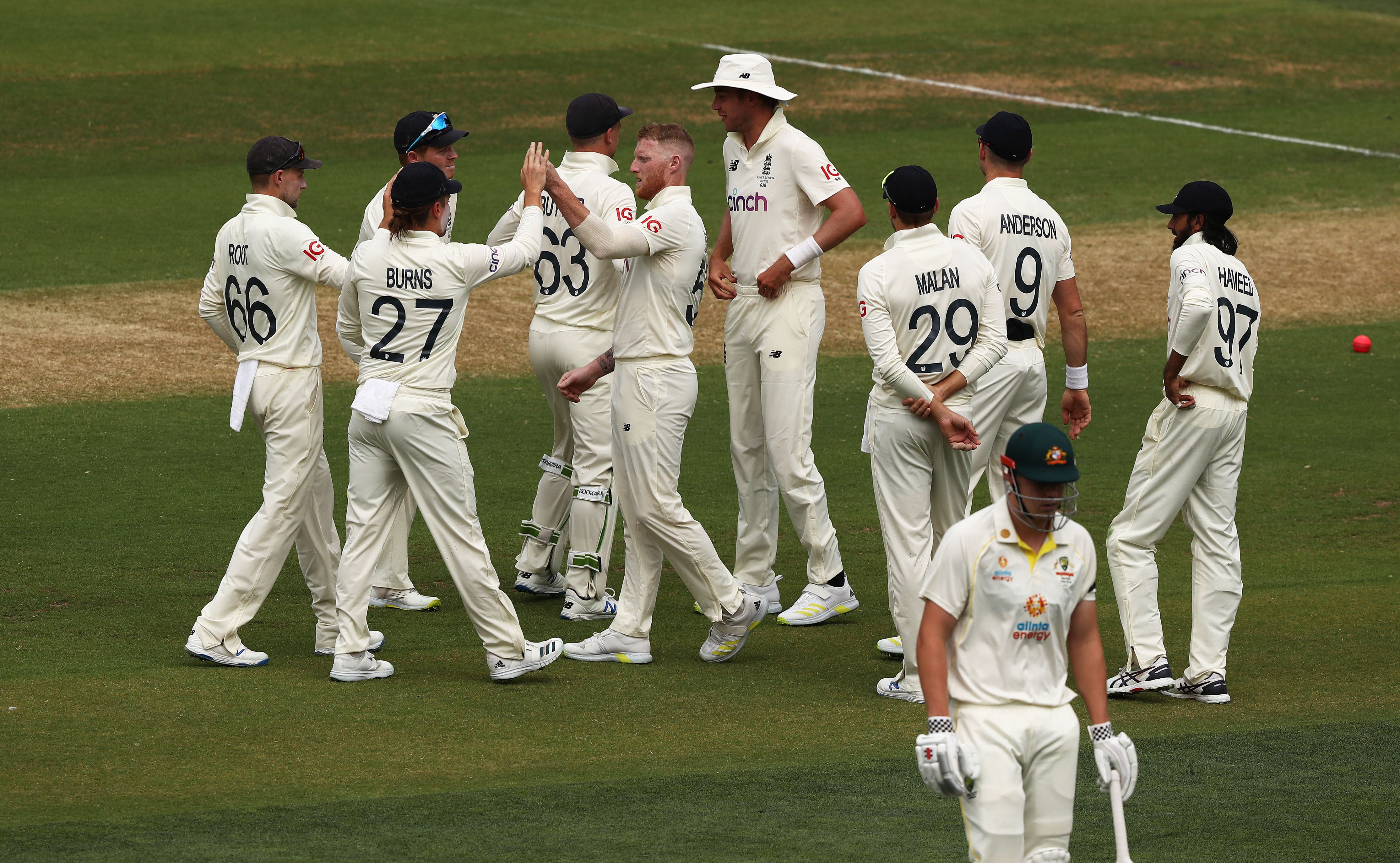 Ben Stokes celebrates the wicket of Australia’s Cameron Green during day two of the second Ashes test at the Adelaide Oval, Adelaide. Picture date: Friday December 17, 2021.