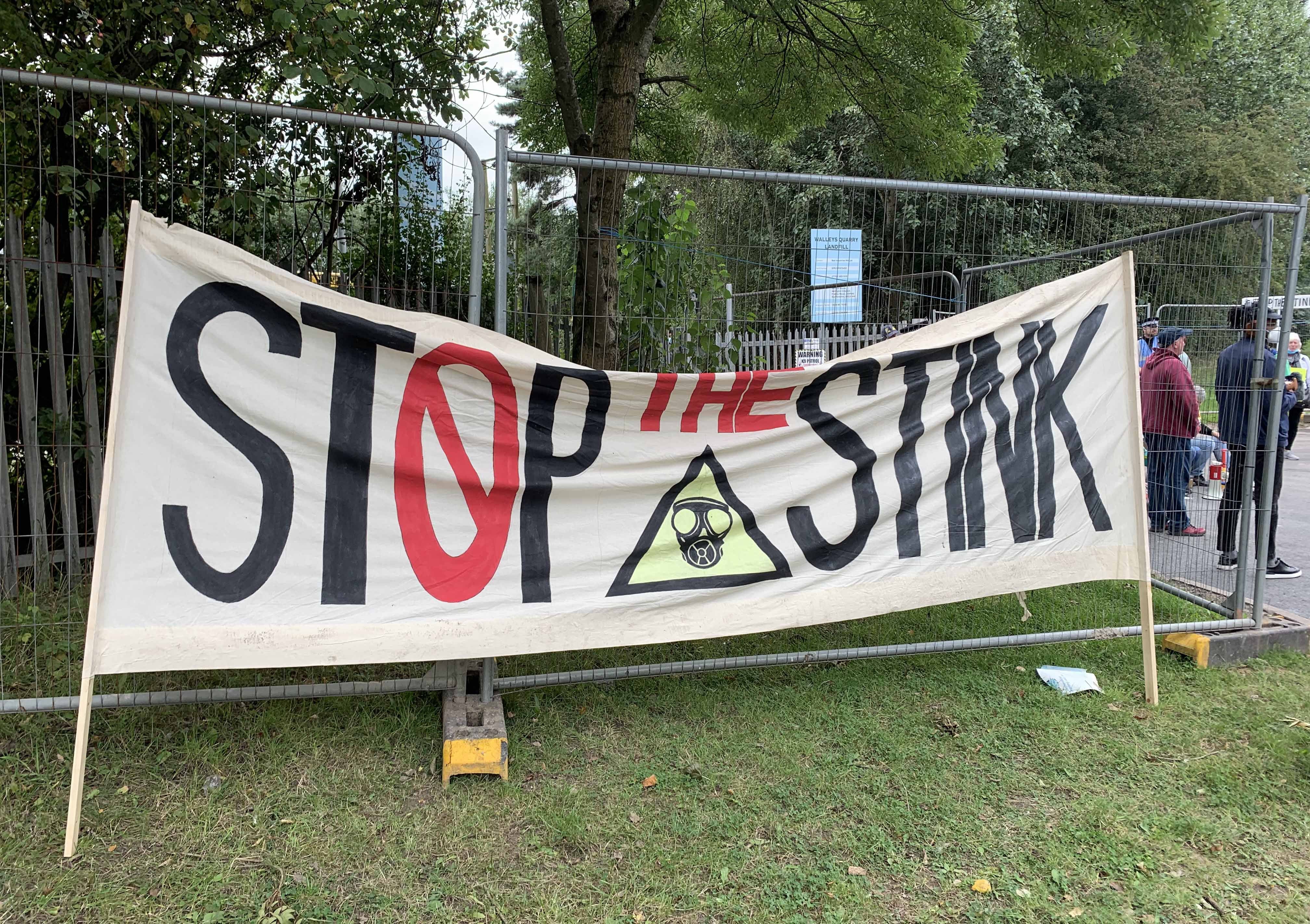 Stop the Stink demonstrators at the Walleys Quarry Landfill site at Silverdale, Staffordshire, in August (Richard Vernalls/PA)