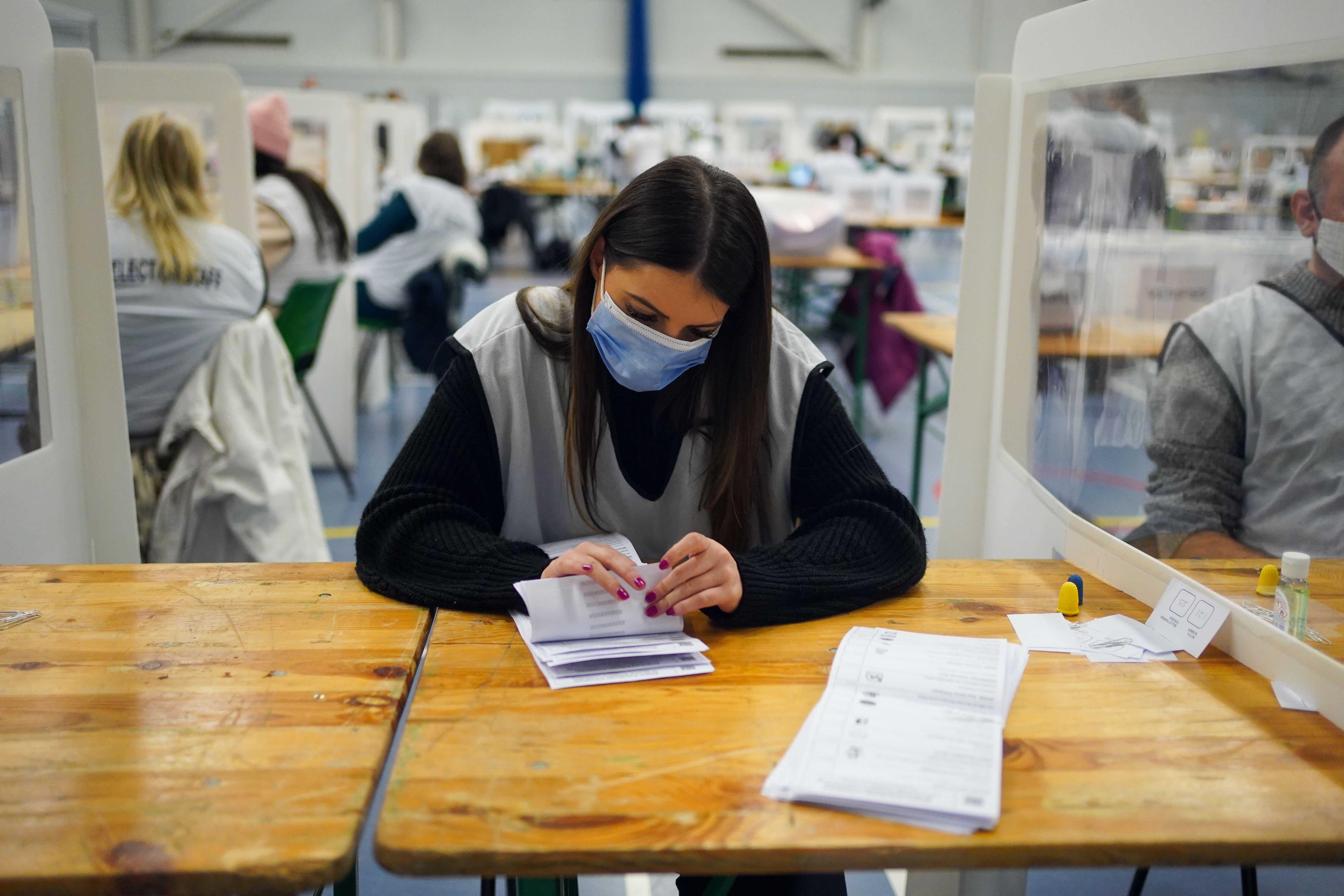 Votes are counted by election staff in the North Shropshire by-election (PA)