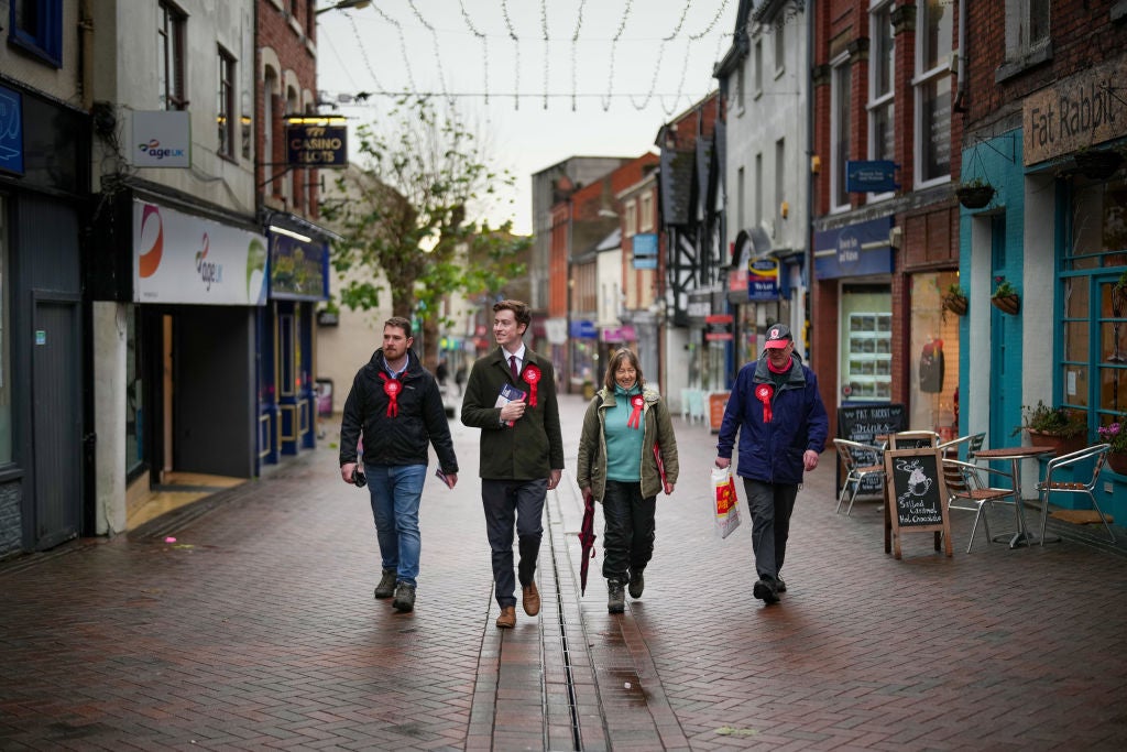 Labour candidate Ben Wood, second left, on the campaign trail in Oswestry