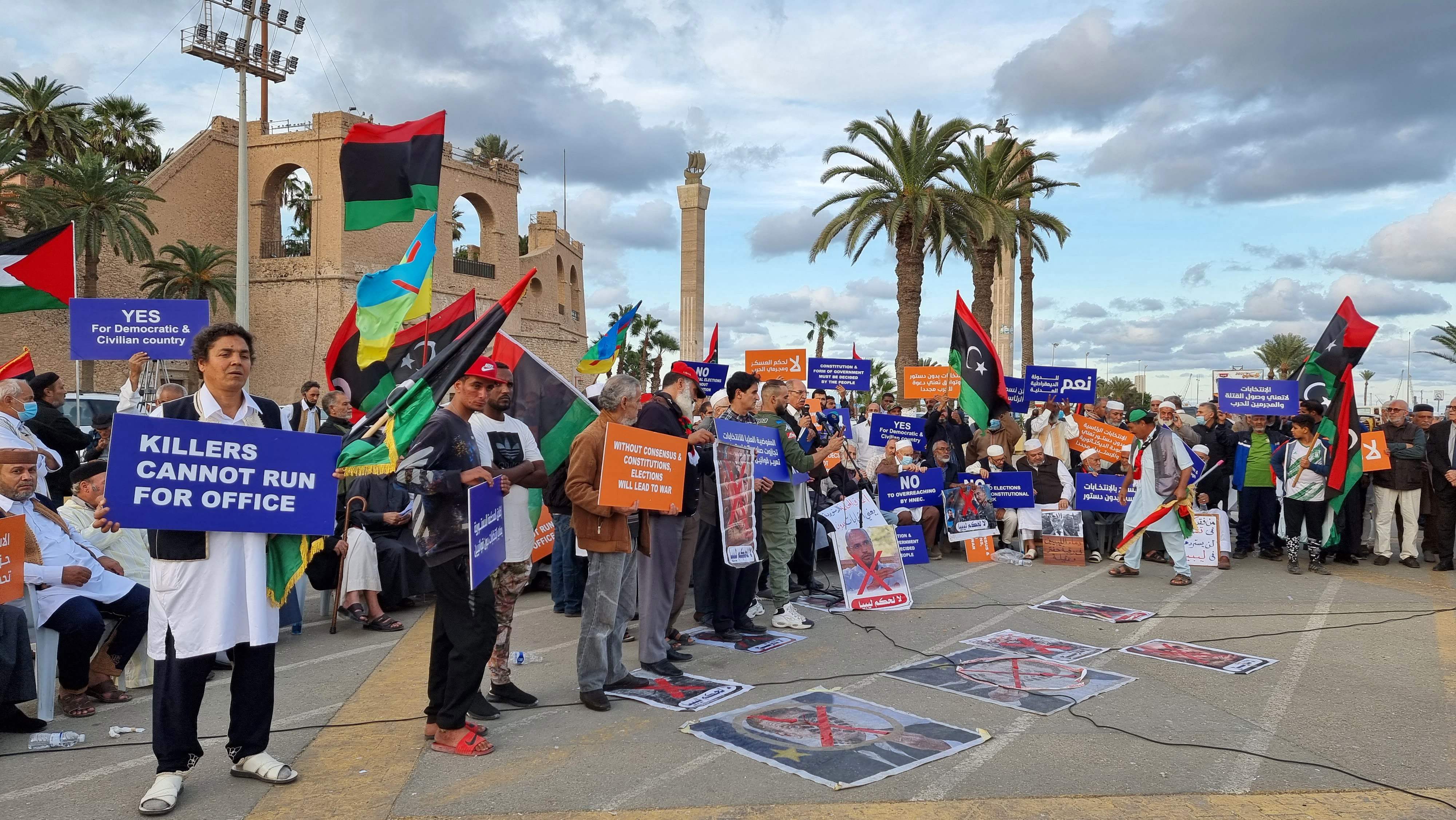 People protesting against the candidacy of Saif al-Islam Gaddafi in Libya’s capital Tripoli