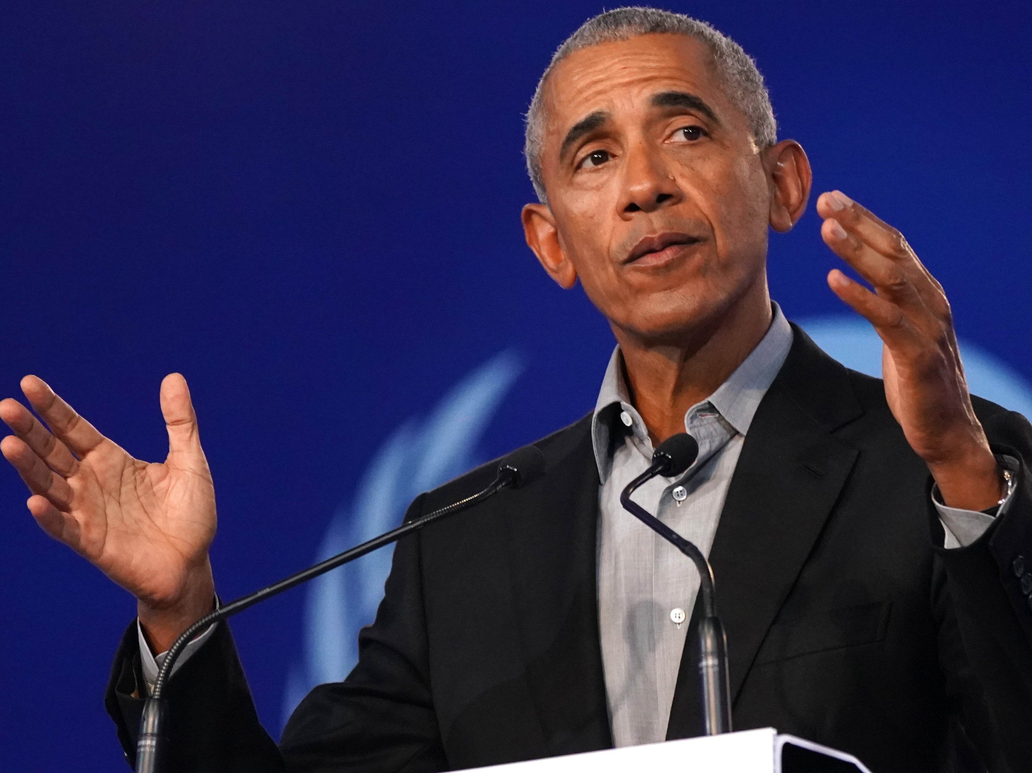 Barack Obama speaks during day 9 of COP26 on 8 November 2021 in Glasgow, Scotland