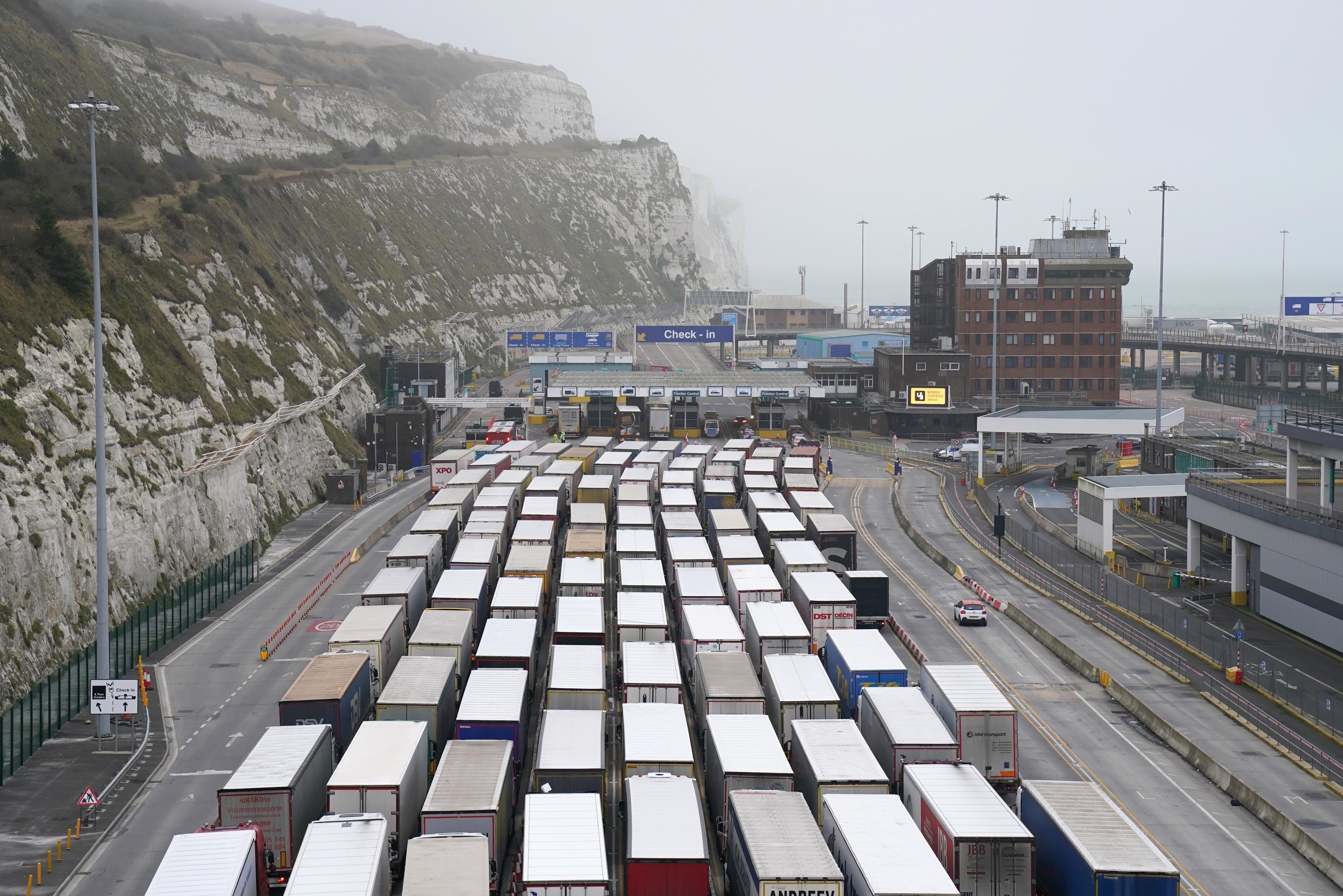 Lorries waiting to get through post-Brexit checks at Dover