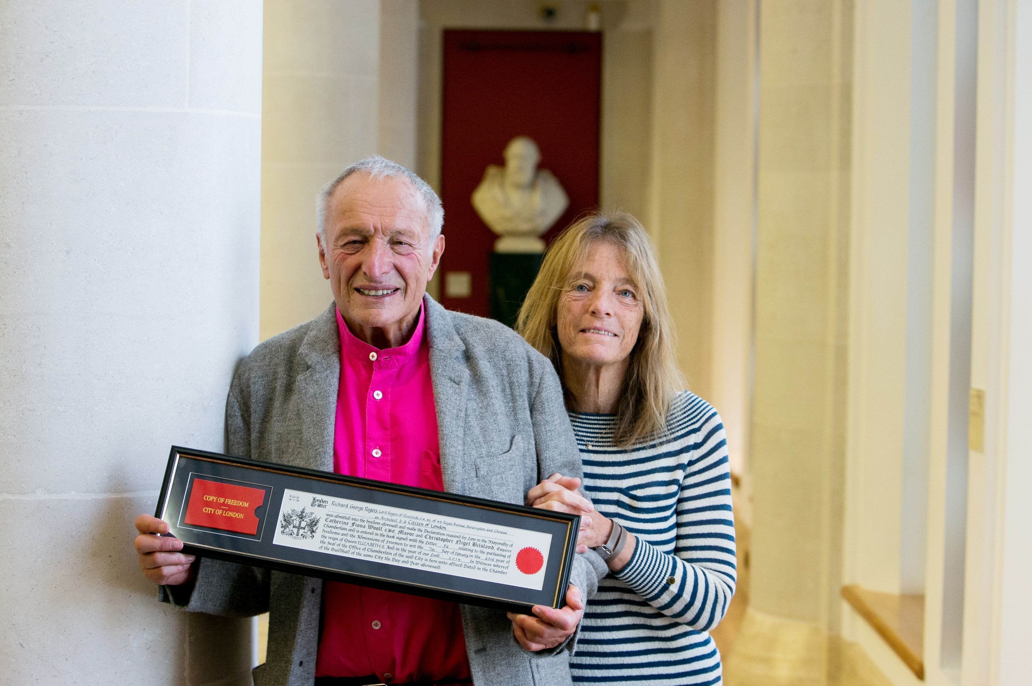 Lord Richard Rogers, shown with his wife Lady Ruth Rogers after he received the Freedom of the City at Guildhall Art Gallery, was celebrated for his contributions to public life in London and Paris (Steve Parsons/PA)