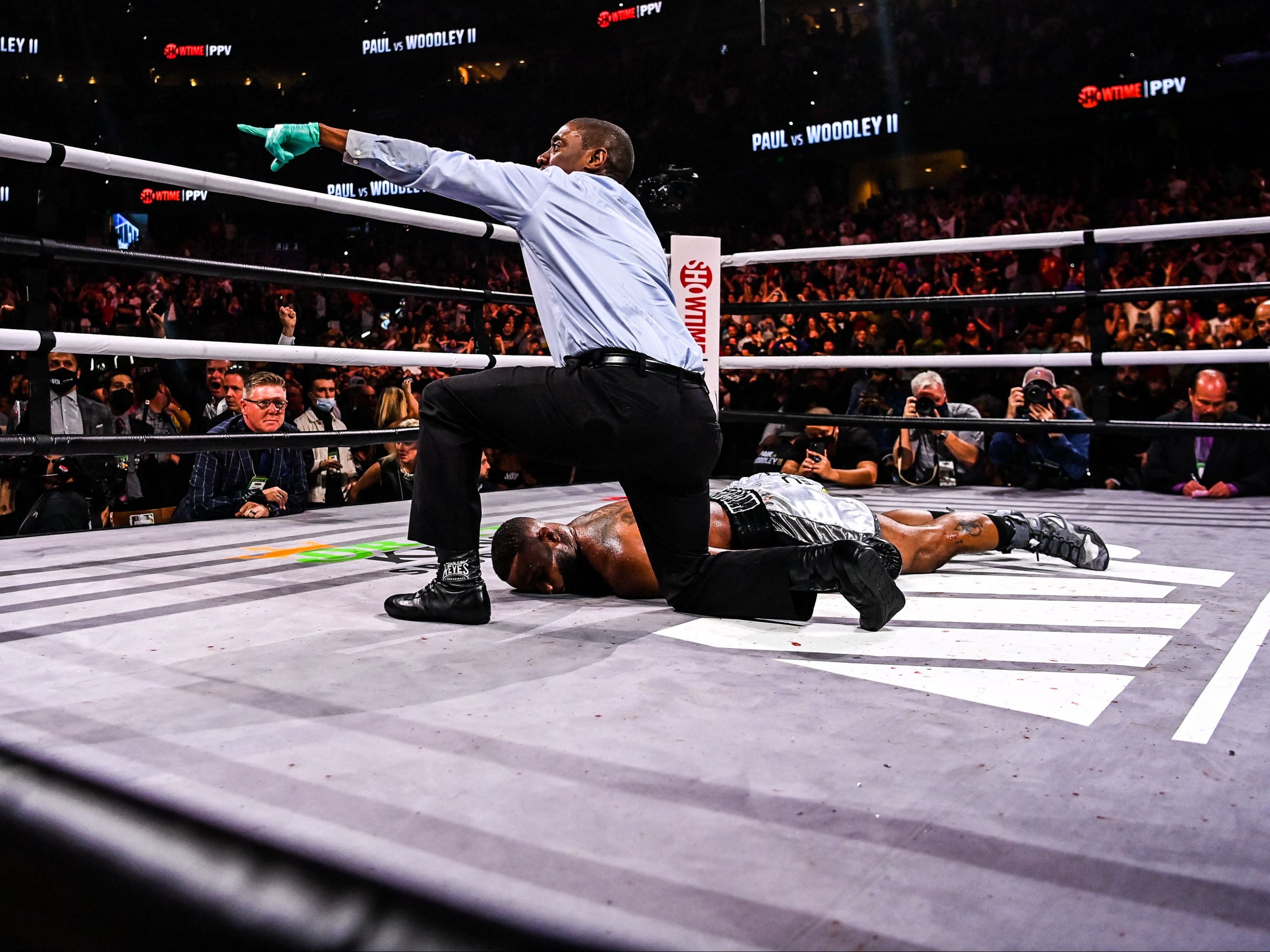 Tyron Woodley was knocked out by Jake Paul in the sixth round of their rematch