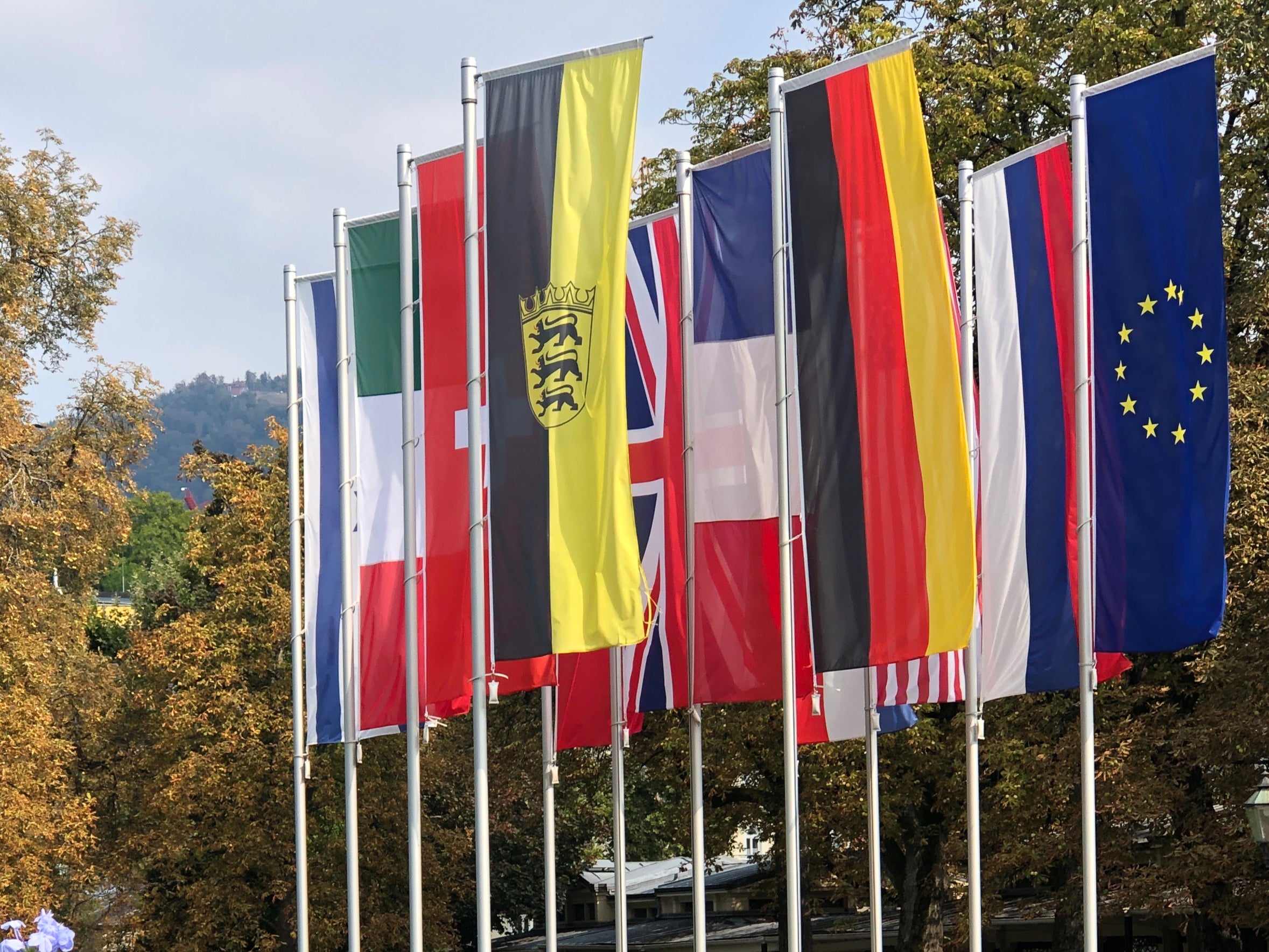 Off limits: flags in Baden Baden, southwest Germany