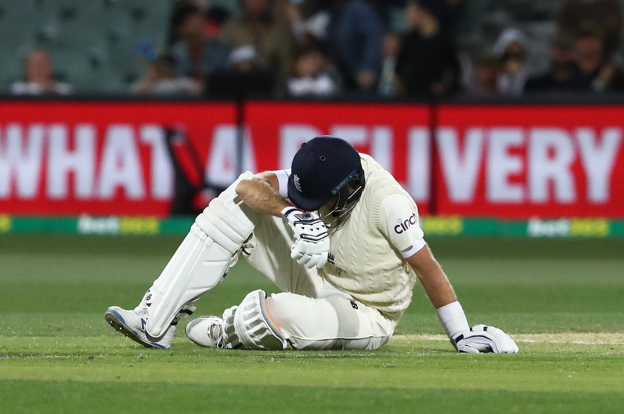 Joe Root was clattered in the box at 85mph by Mitchell Starc