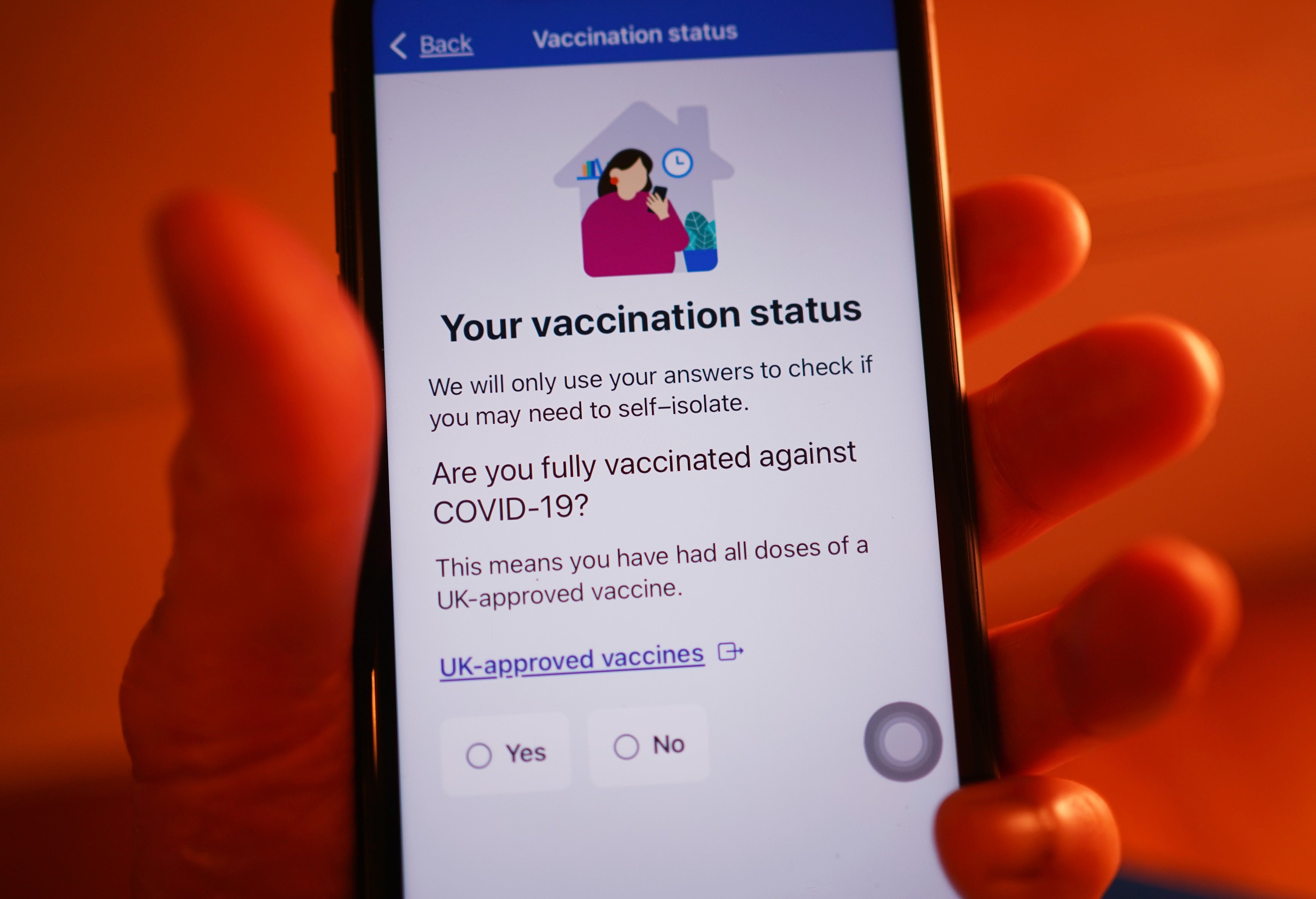 Questions asked by the NHS coronavirus contact tracing app to determine whether self-isolation is required (Yui Mok/PA)