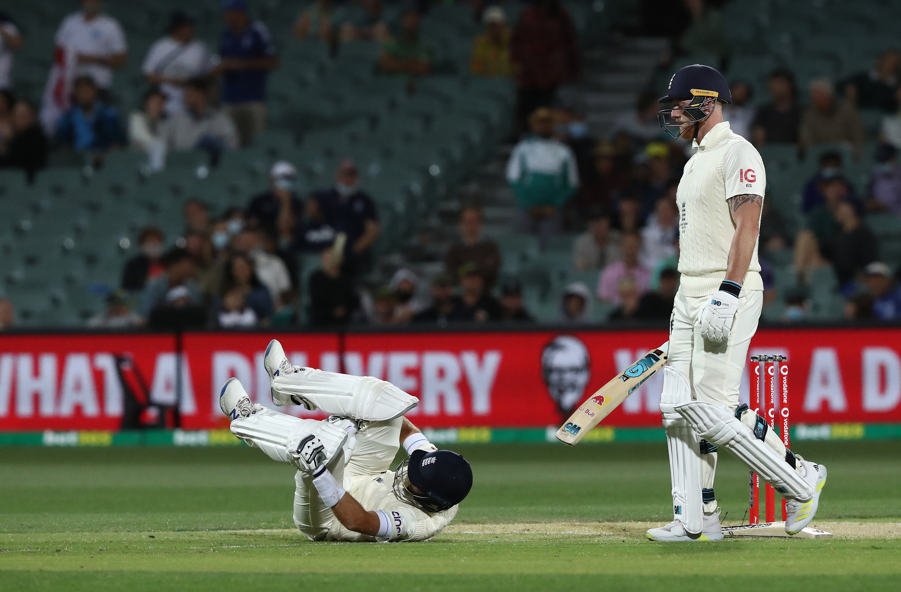 England are down and almost out in Adelaide (Jason O’Brien/PA)