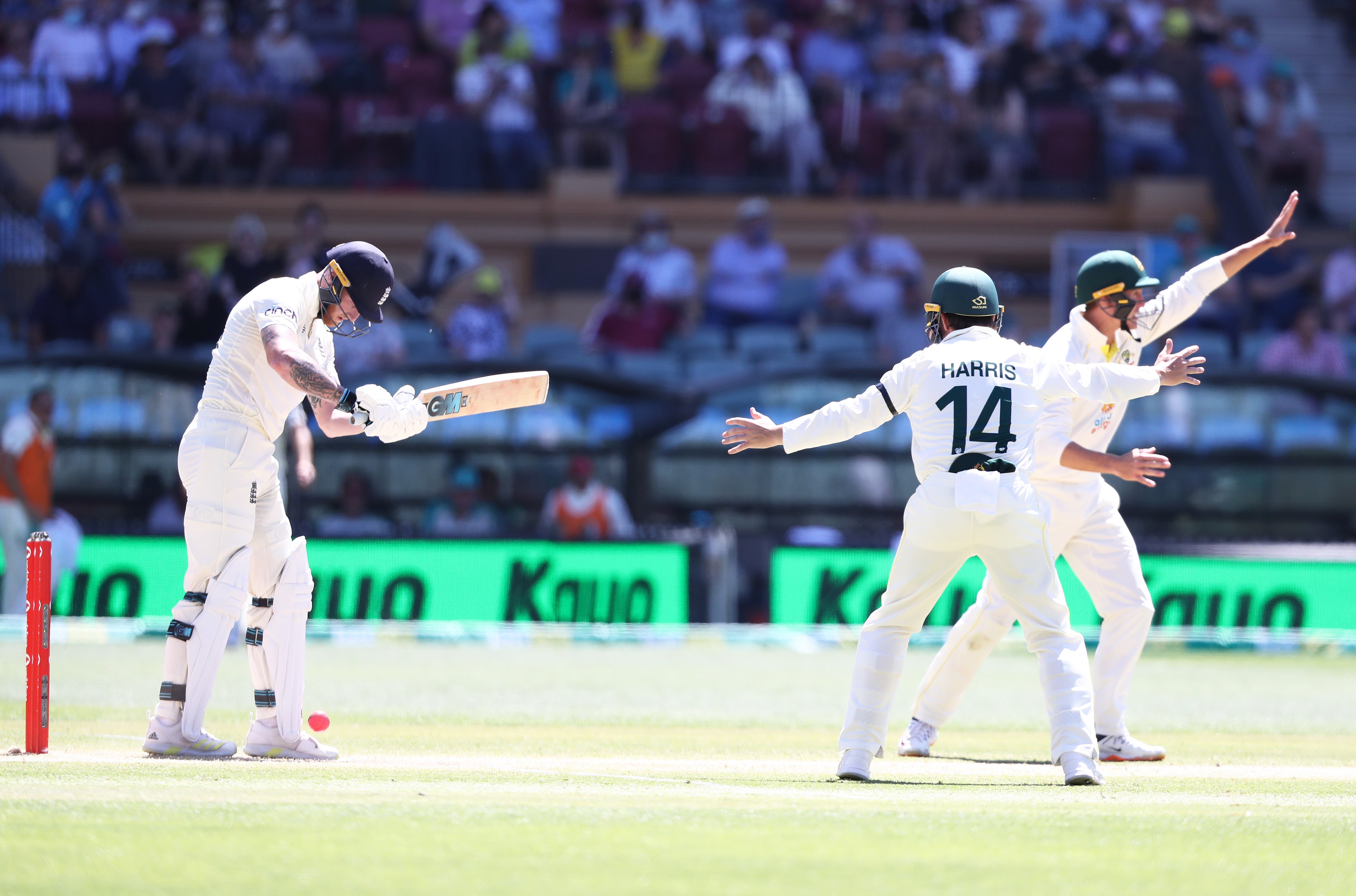 Ben Stokes is hit on the pads and given out lbw after a review (Jason O’Brien/PA)