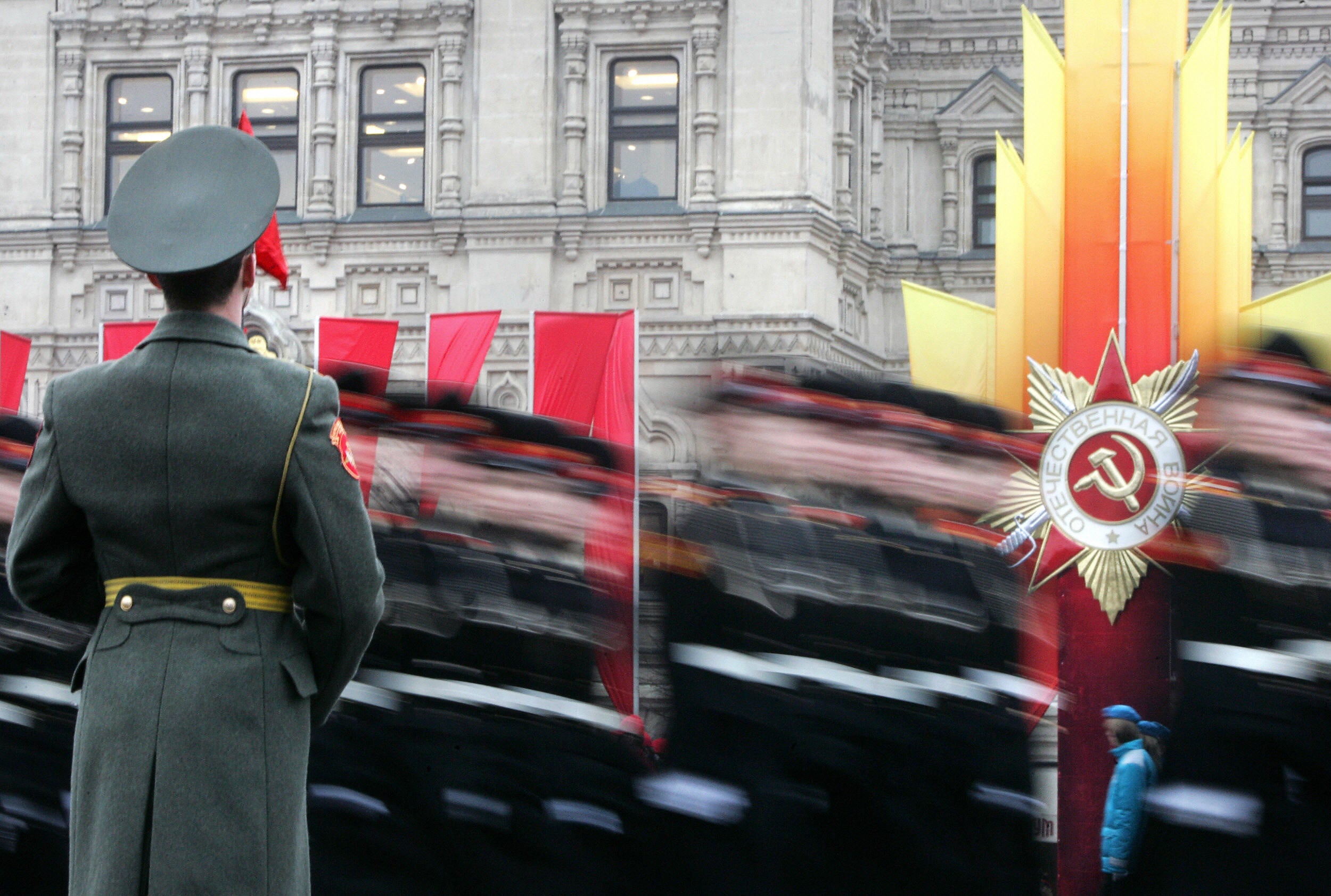 Cadets march during a parade on Red Square on 7 November 2005, marking the 64th anniversary of the parade when soldiers went directly to the front during the Second World War