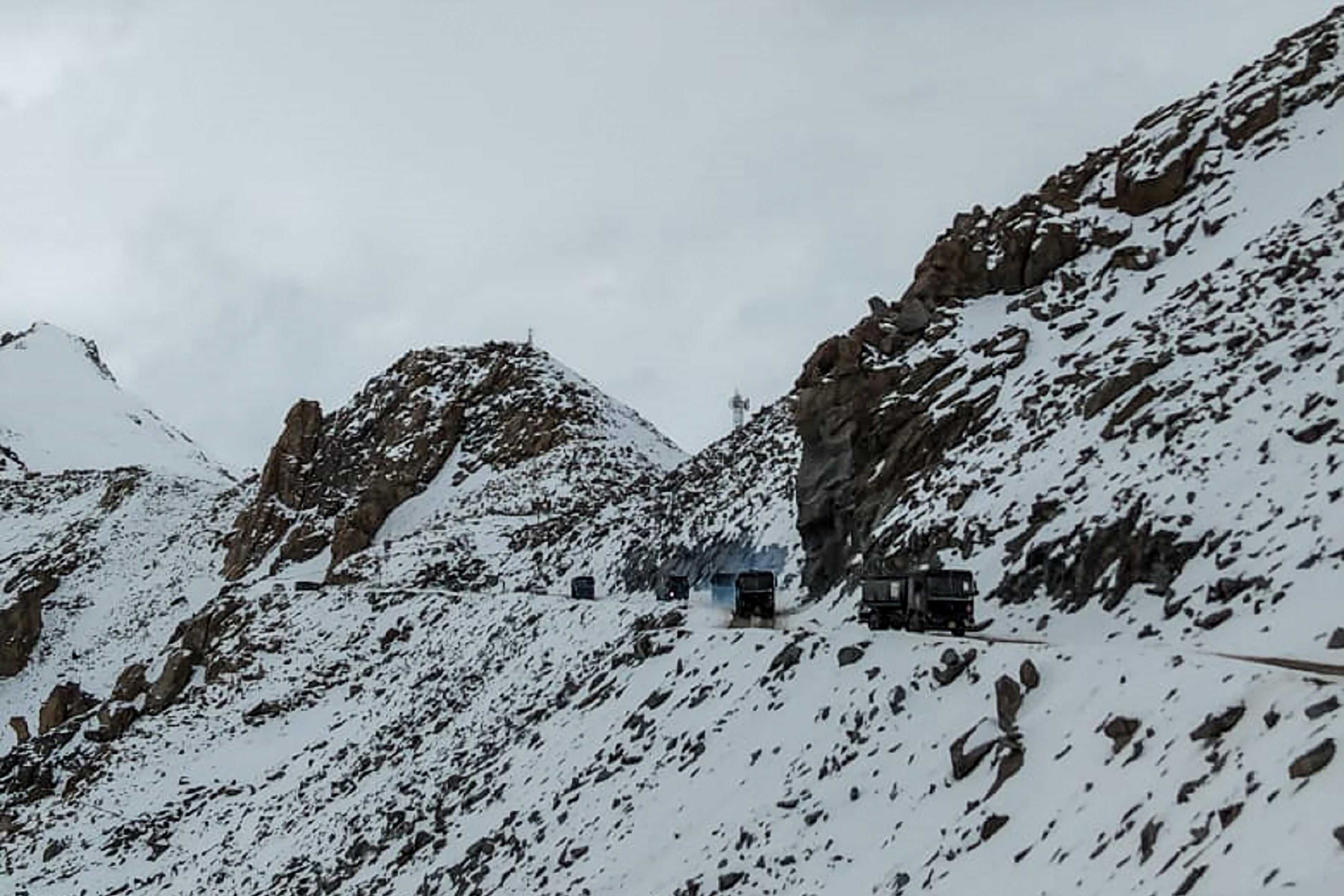 Indian army vehicles near Chang La mountain pass in Ladakh near the border with China last year