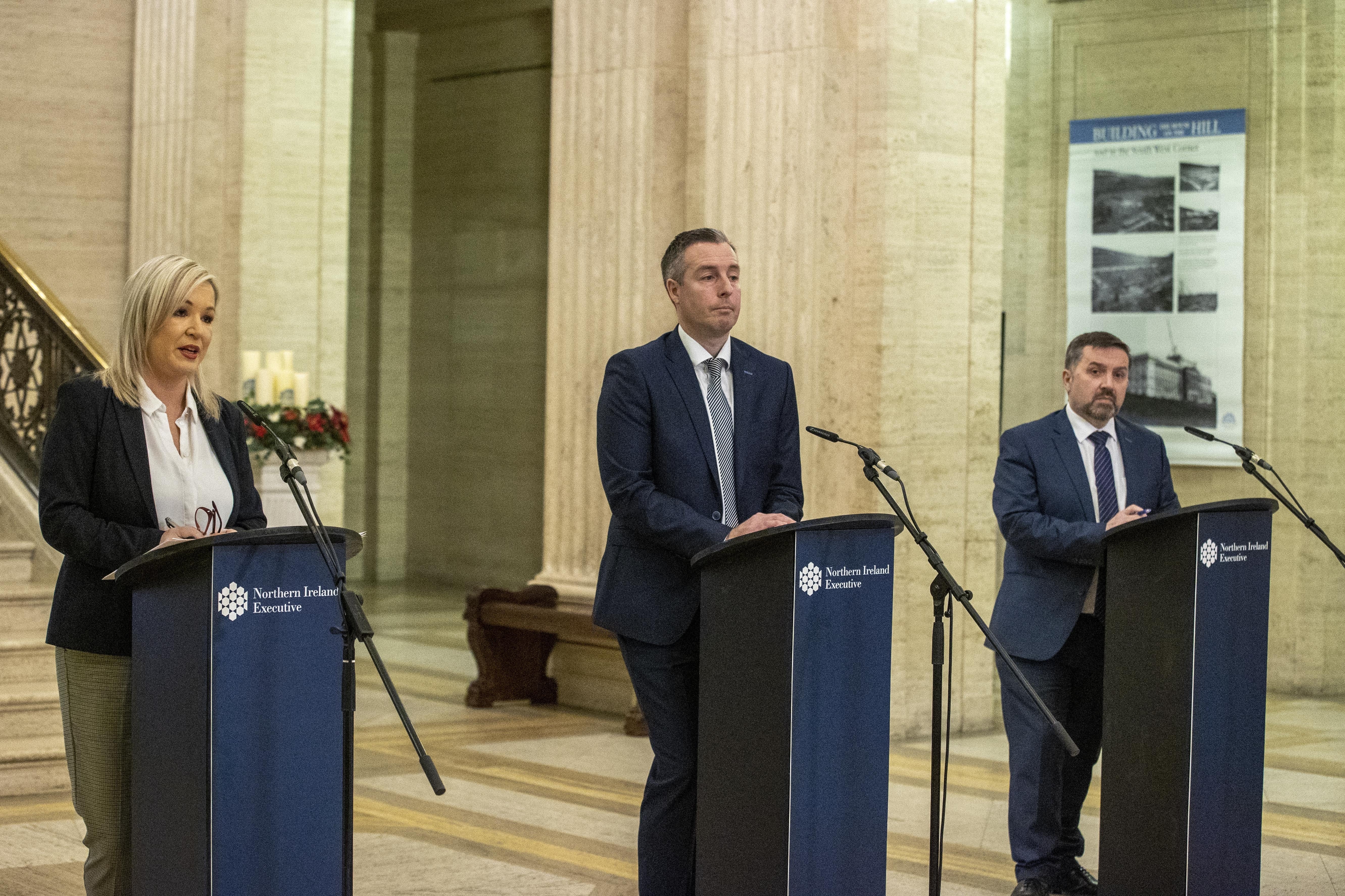 Michelle O’Neill, Paul Givan and Robin Swann at Stormont