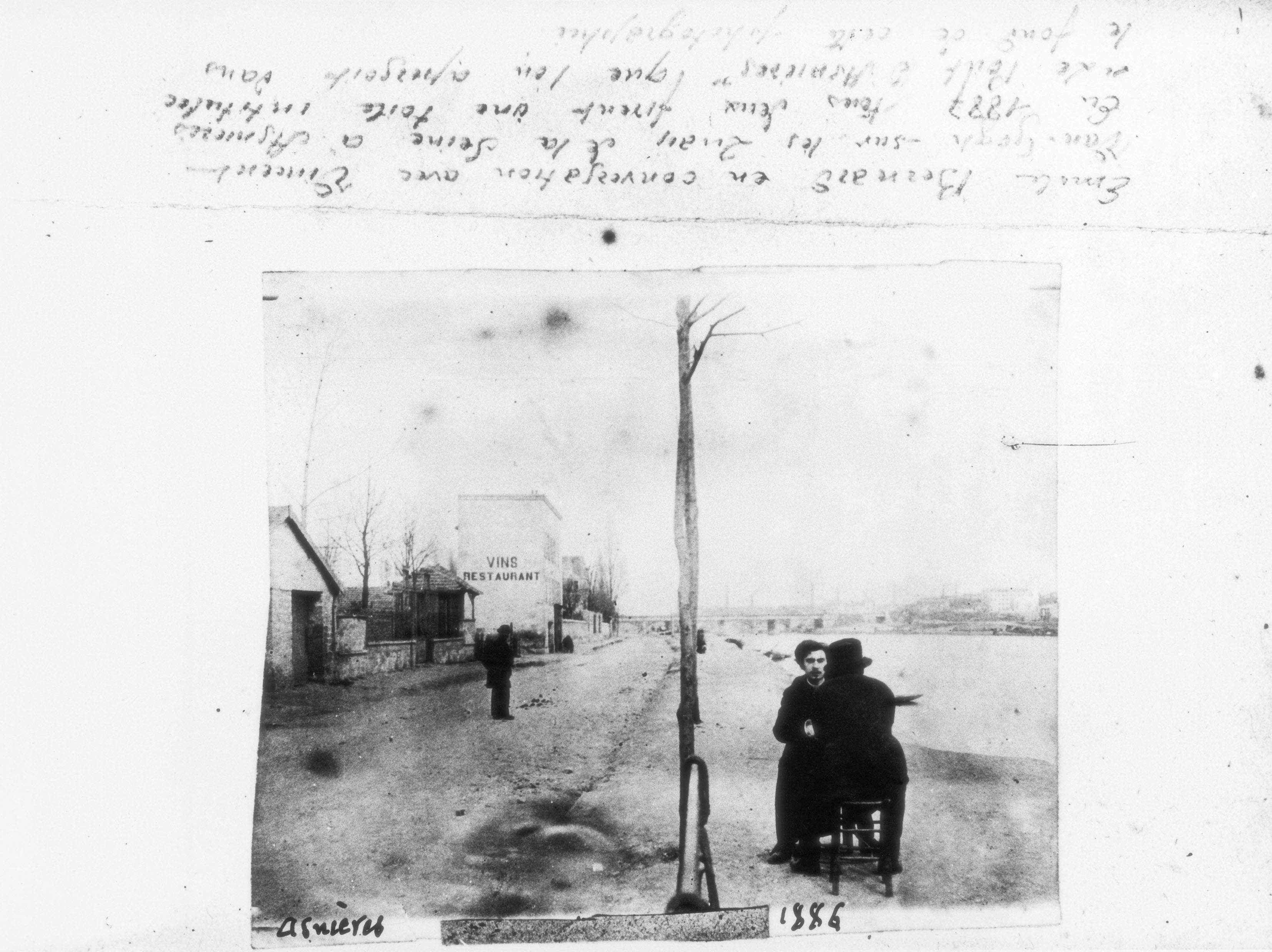 Vincent van Gogh (seen from the rear) and Emile Bernard by the River Seine at Asnières, near Paris, c1886