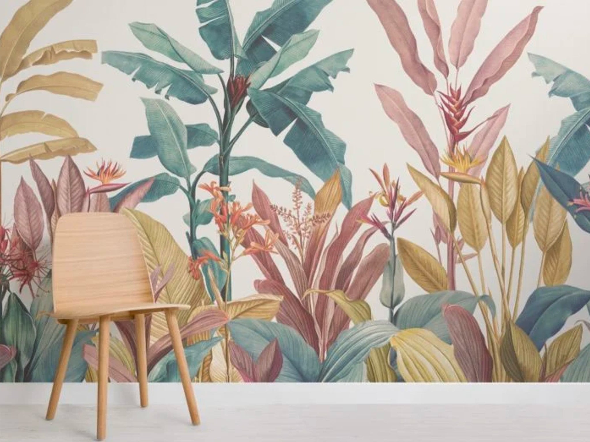 Redouté dusty pink & teal vintage tropical minimalist wallpaper mural indybest.jpg