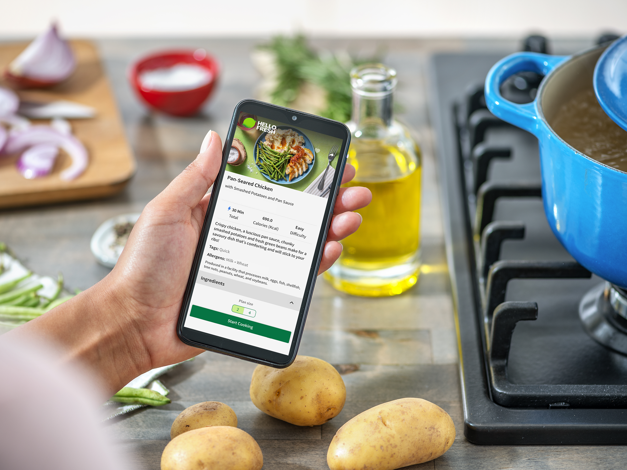 The HellpFresh app lets you order on the go and provides easy online access to recipes