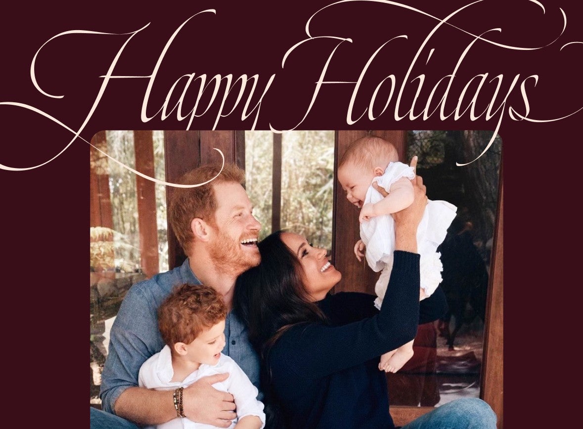 The family are shown smiling in the image (Alexi Lubomirski/Duke and Duchess of Sussex/PA)