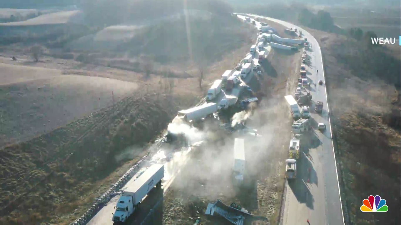 Dozens of vehicles crash along icy stretch of interstate in western Wisconsin, police say