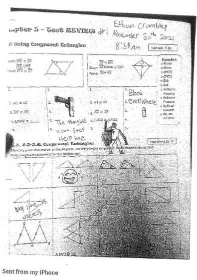 Homework belonging to Ethan Crumbley