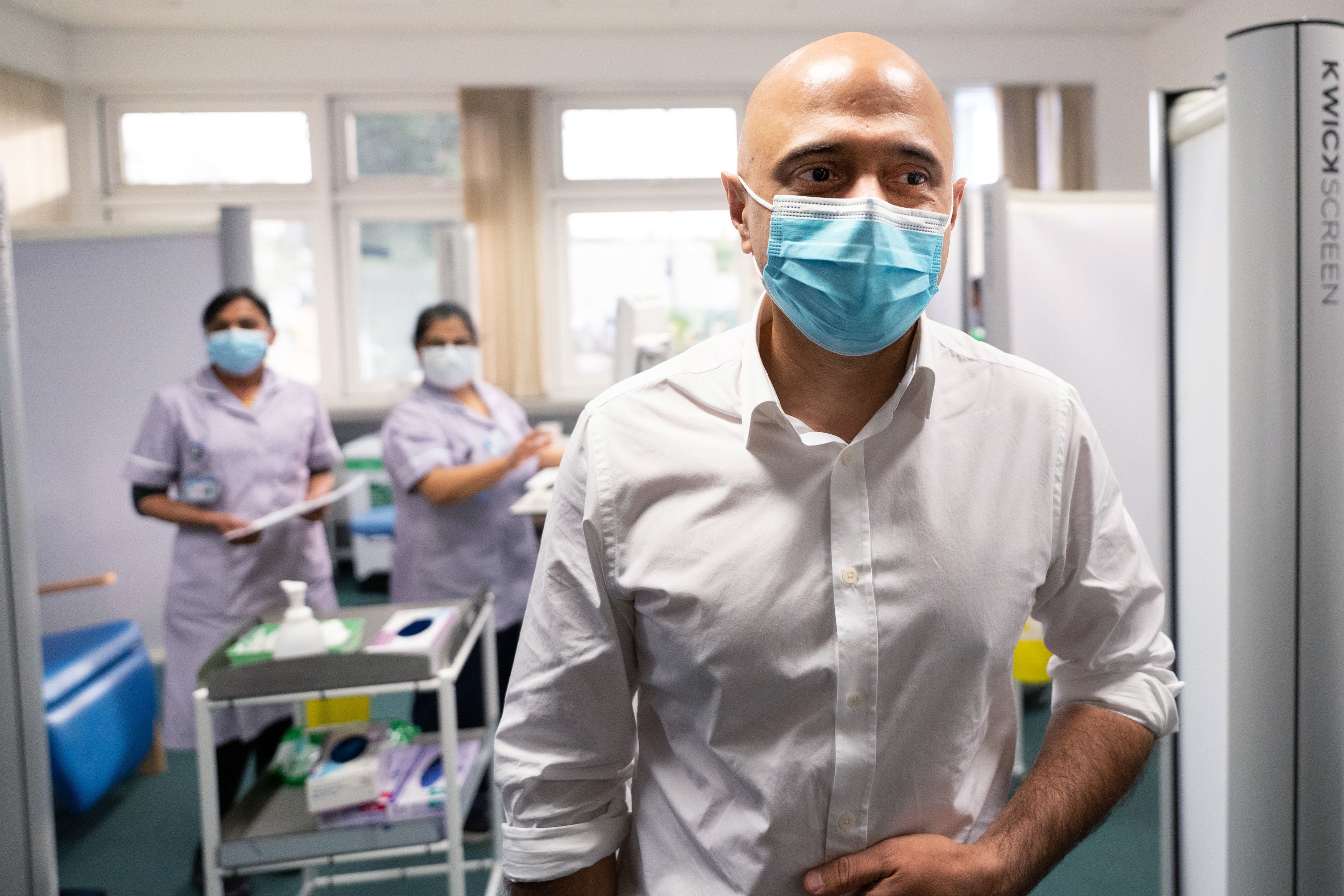 Health secretary Sajid Javid visiting St George’s hospital in London.